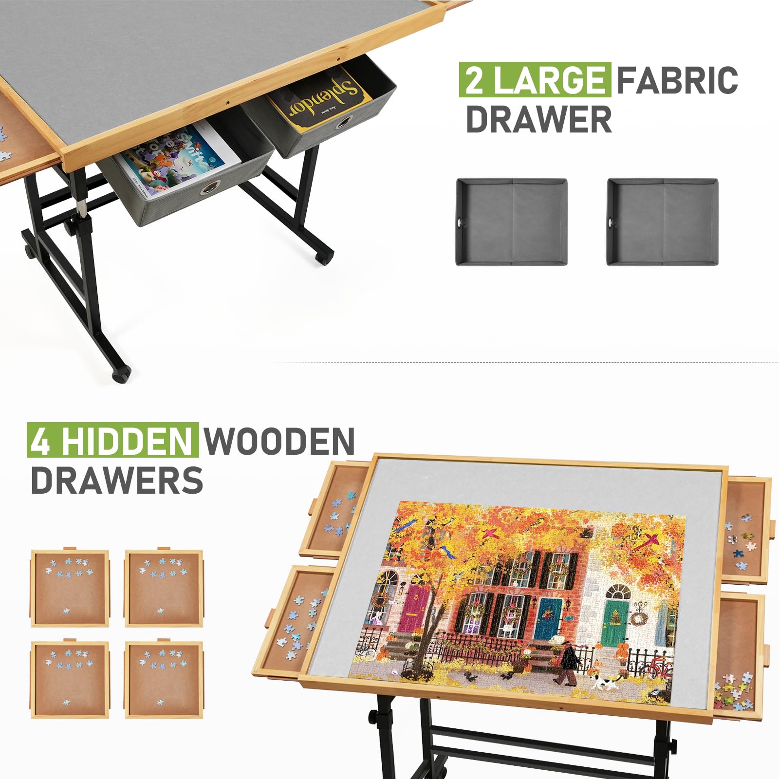 1500 Pieces Puzzle Table with Wheels, with Drawers and Cover, 34.25" x 25.2" Adjustable Height & 45° Tilting, Puzzle Board for Adults