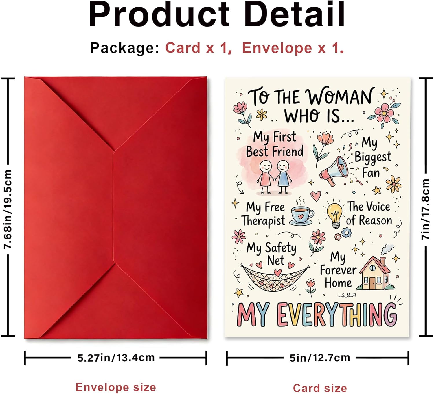 PTRUKD Funny Appreciation Card for Mother's Day, Cute Mothers Day Card for Mom or Stepmom - My First Best Friend & Free Therapist Doodle Art Greeting Card - 5x7 - Thick 400gsm Paper with Red Envelope Mother's Day-KM442