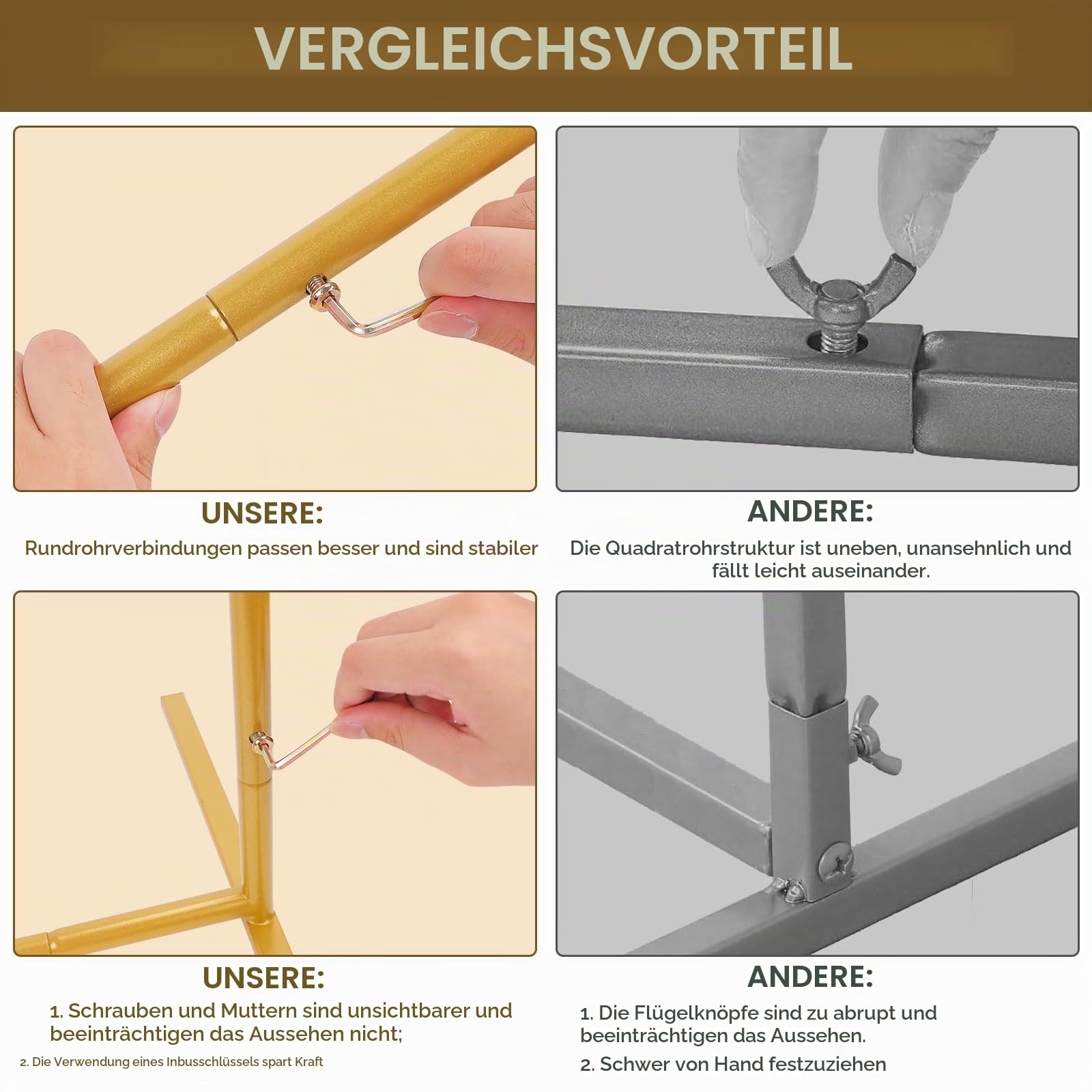 PlusFive Hochzeitsbogen Set 1,3m&1,6m&2,0m 3 Stück Hochzeitsbogen Gestell Gold Wedding Arch Traubogen Metallbogen-Hintergrundständer für Hochzeit Geburtstag Party Ballonbogen Zeremonie Dekoration
