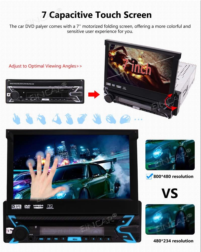 EinCar 7-inch Capacitive Touch Screen with Viewing Angle Adjustment and Resolution Comparison