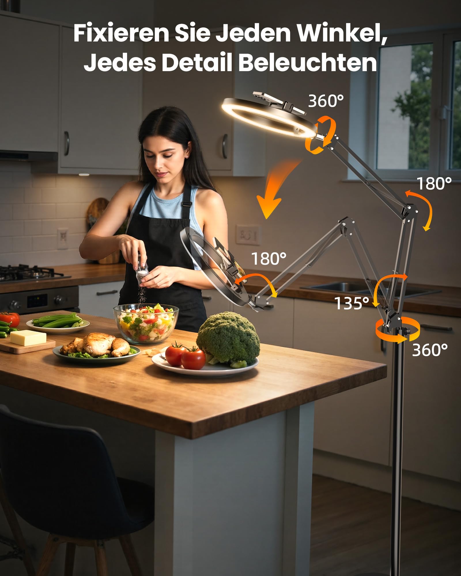 Upgrade Ringlicht Ringleuchte mit Stativ Overhead, Evershop 10” Handy Stativ mit LED Ringlicht Flexibel 70,8” Höhe& 360°Lichtring Ring Light mit Fernbedienung Blitzgeräte für Tiktok YouTube,CRI>95