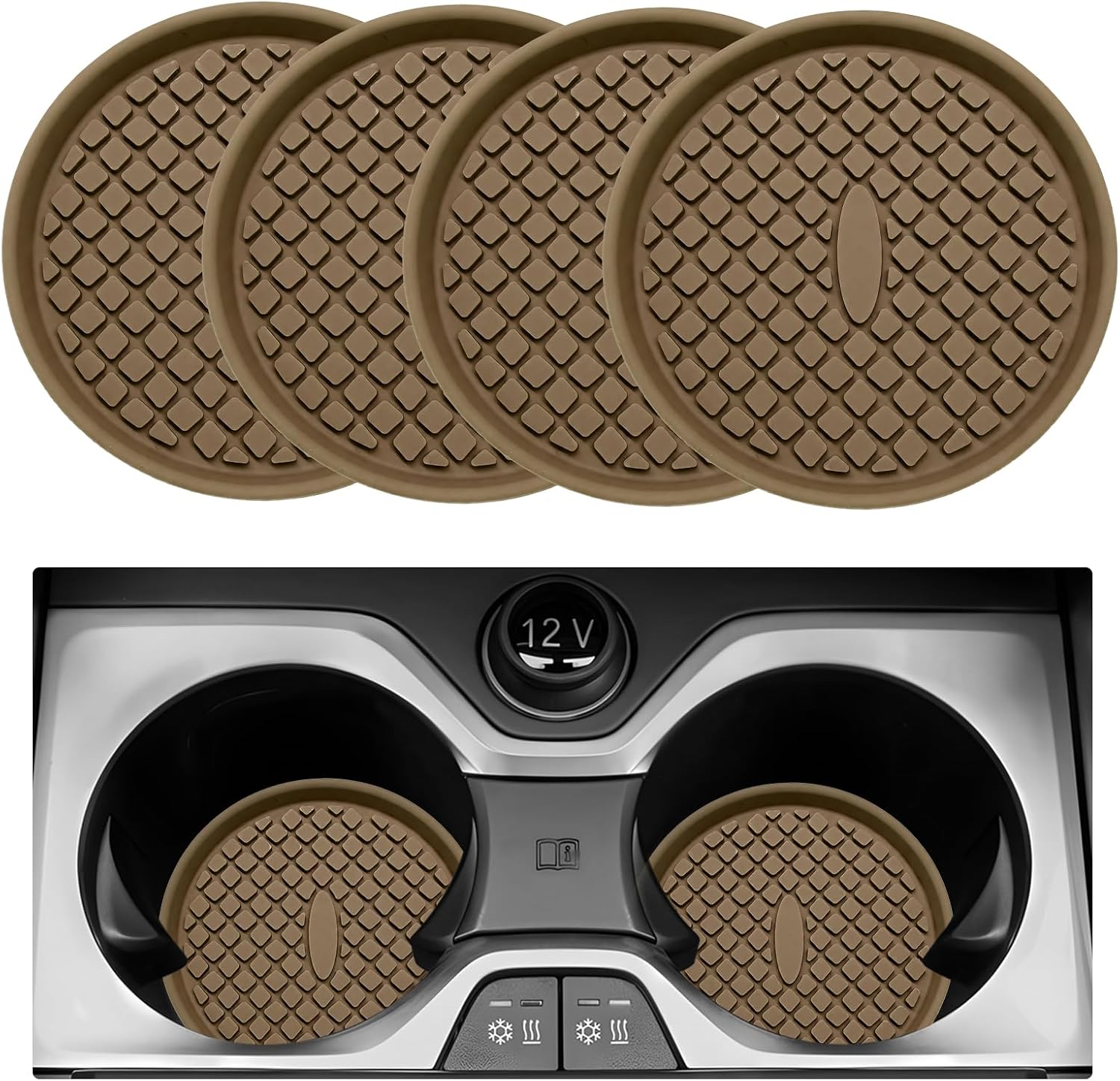 4 PCS Car Cup Coasters, 2.8" Dustproof Auto Water Bottle Coaster Anti-Slip Drink Pad, Shockproof Silicone Vehicle Interior Drink Bottle Mats for Most Cup Holders, Car Accessories (Coffee)