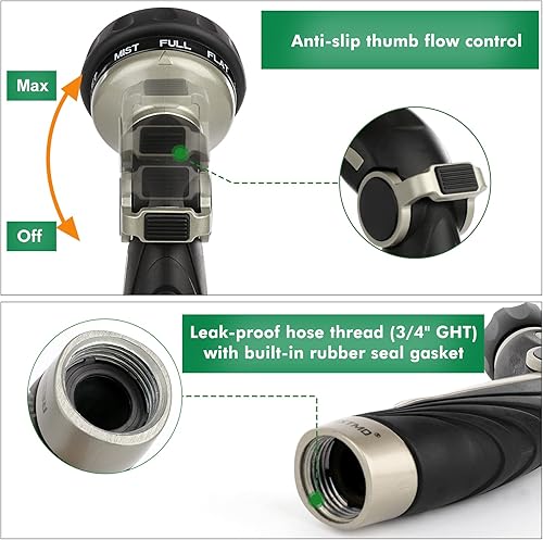 Miniatura 7 de RESTMO Combo de riego de jardín, rociador de manguera resistente, varita de manguera de metal, boquilla de manguera de alta presión, control de