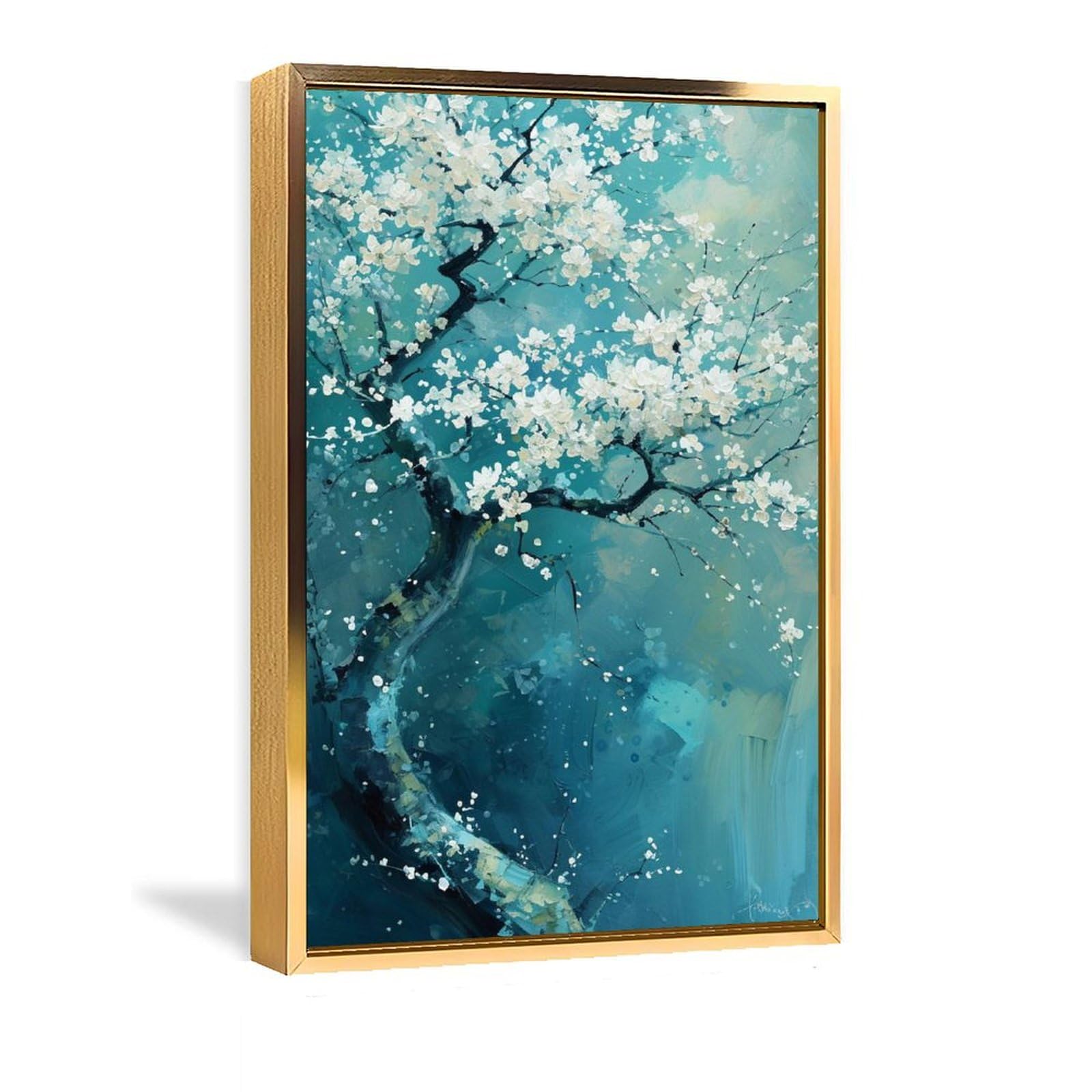 Amazon.co.jp: 絵画 白い花で覆われた木の油絵インテリア 絵画