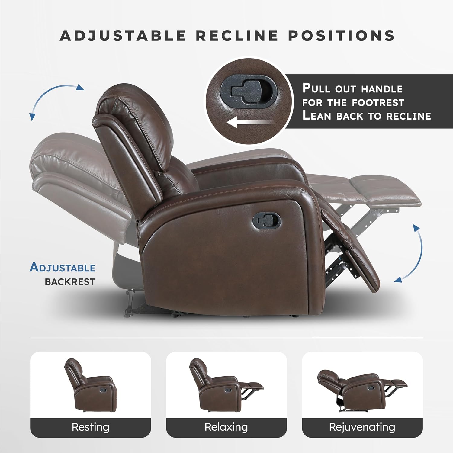 Lexicon Manual Reclining Chair, Top Grain Leather Match Wall Hugger Recliner Chair, Tab Pull Reclining, High Density Foam Over Pocket Coils, for Living Room/Reading Nook/Bedroom, Brown