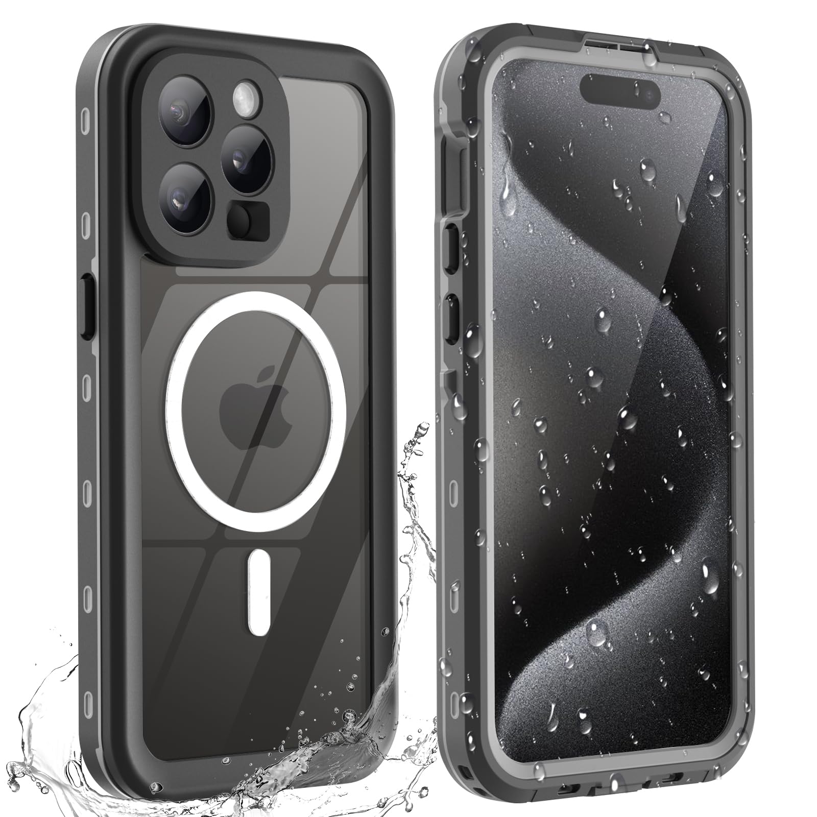 BDIG Funda iPhone 15 Pro MAX Impermeable, Protección de 360 ​​Grados Protector de Pantalla Completa, IP68 Funda a Prueba de Golpes Compatible con iPhone 15 Pro MAX 6.7 Pulgada, Negro