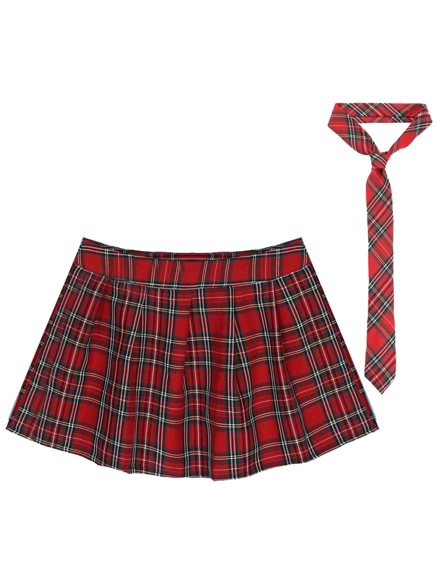 Freebily Mujeres Falda Escocesa Plisada con Cintura Elástica Escuela Uniforme Falda Cuadros con Corbata Falda Danza Baile