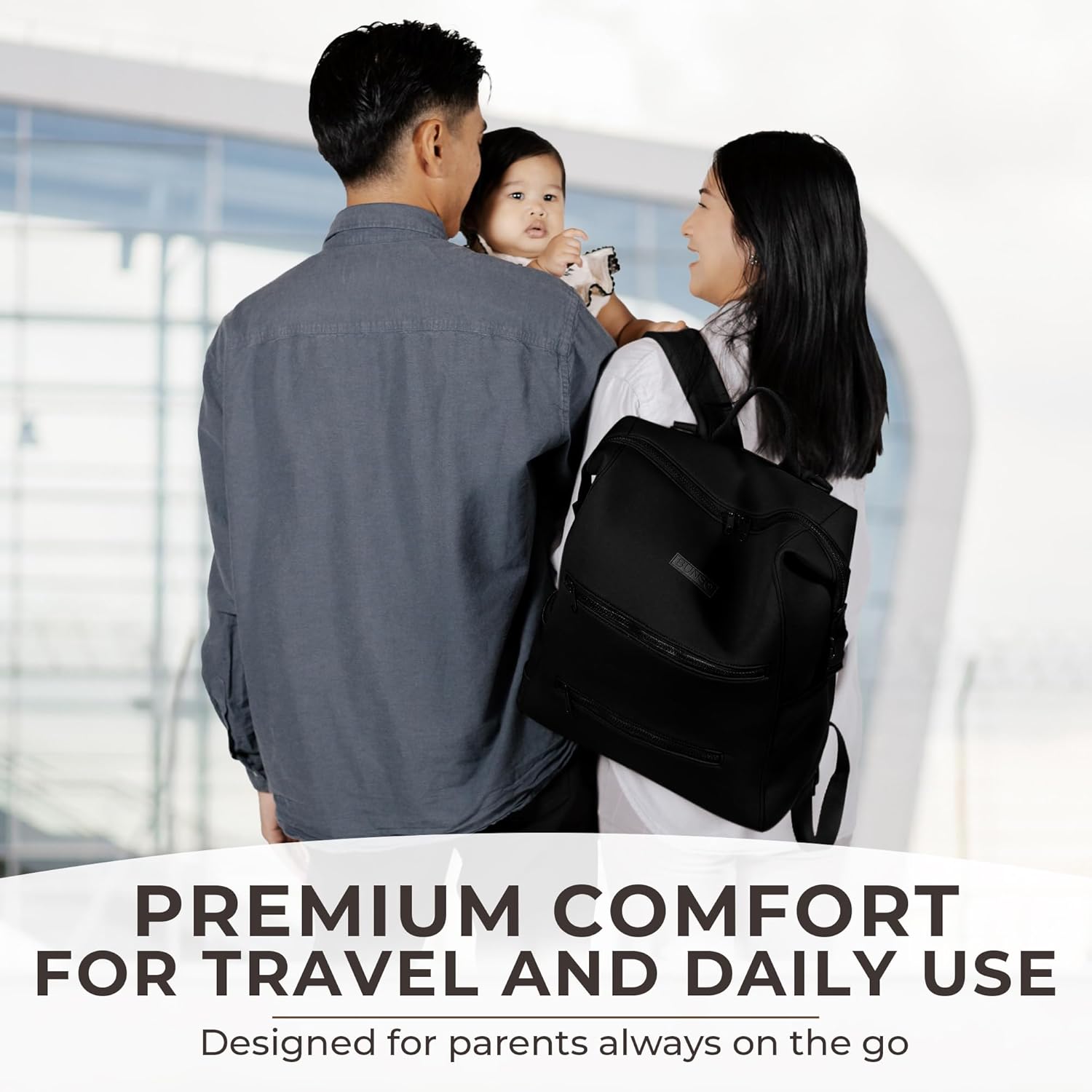 Neoprene Diaper Bag, Minimalist Backpack Diaper Bag with Pouch, Changing Pad, and Stroller Straps, Water Resistant and Lightweight Dad Diaper Bag, Diaper Bag Backpack, Black - Image 7