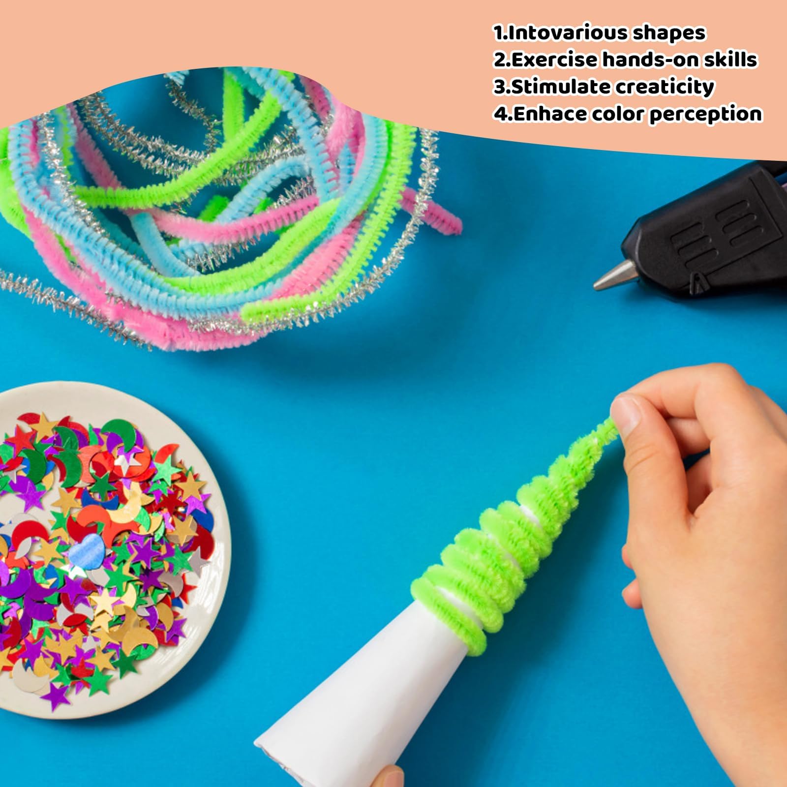300 PCS 20 Colors Pipe Cleaners for Craft, Pipe Cleaner Flower Bouquet, Craft Pipe Cleaner Set, Valentine's Day Flower Making Supplies, Vibrant Color Craft Stems for Creative Handmade Gifts 4