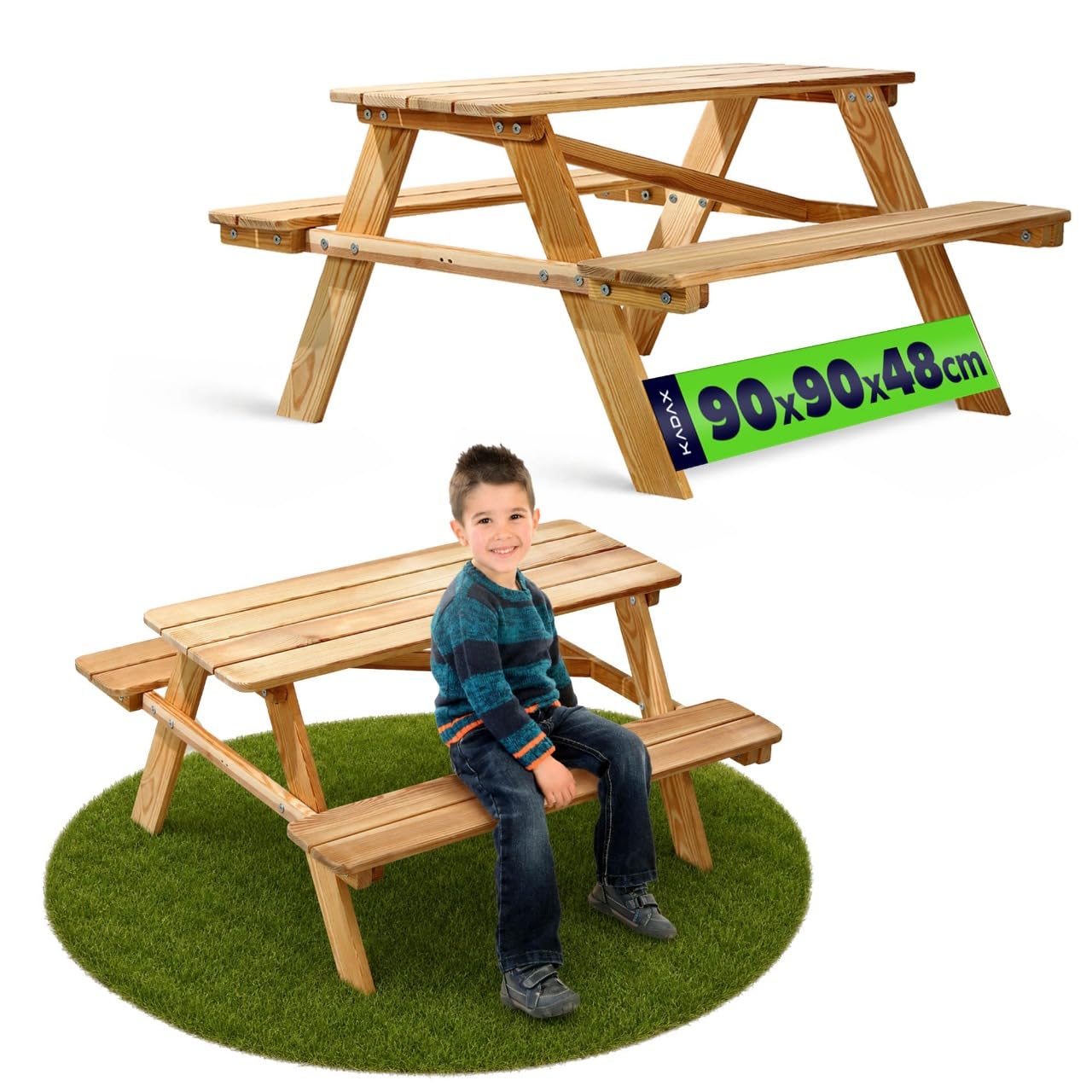 KADAX Mesa de picnic infantil con bancos y sillas de madera, muebles para pícnic, juego de picnic para jardín, conjunto de asientos infantiles (natural)