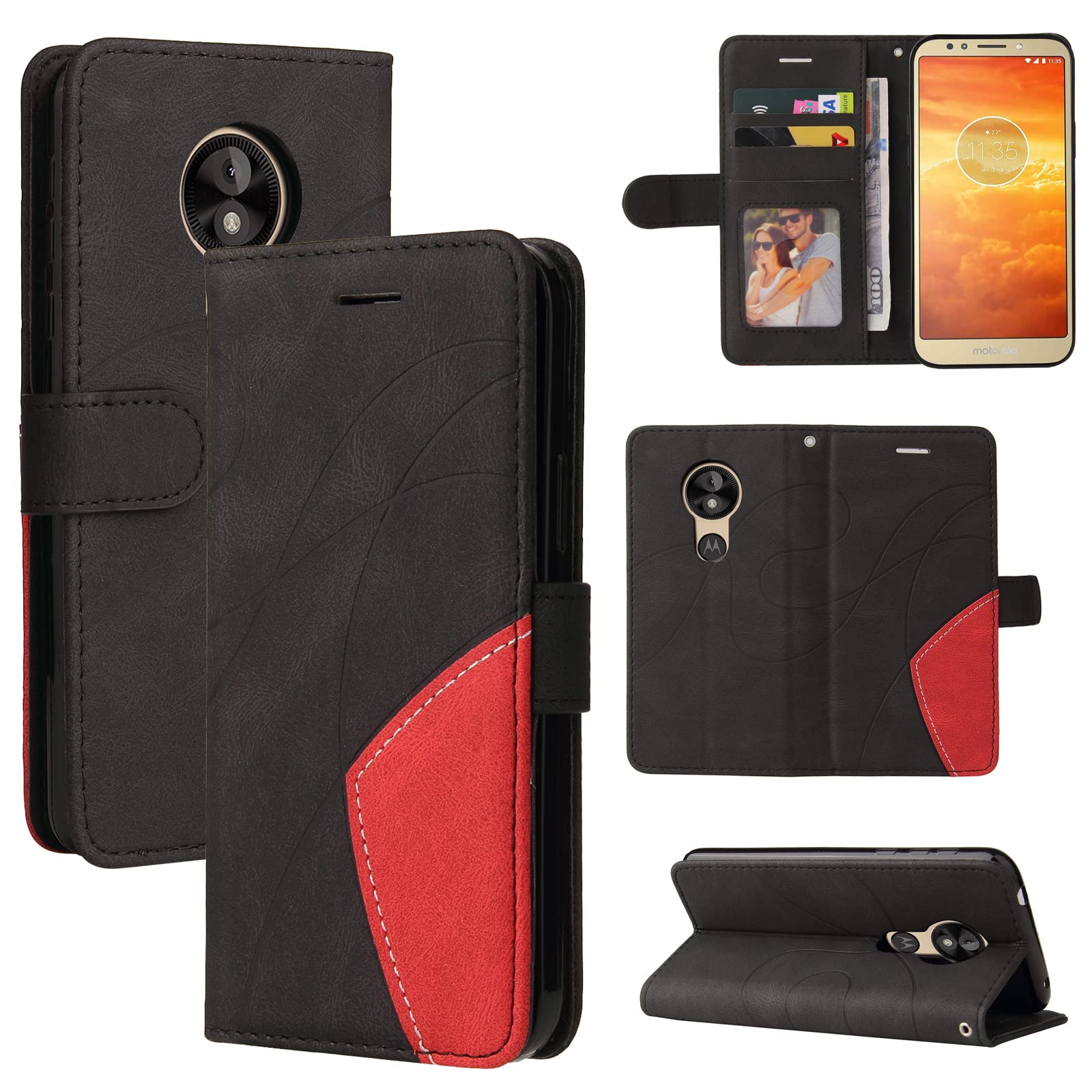 Fatcatparadise Cover per Motorola Moto E5 / G6 Play, Flip Caso in PU Pelle Case Cover Libro Portafoglio Protettiva Custodia con TPU Antiurto,[Kickstand][Slot per Schede][Chiusura Magnetica] (Rosso