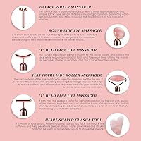 7-Piece Natural Jade Facial Roller & Gua Sha Kit - Pink Stone Massager for Puffiness, Dark Circles, Wrinkles & Skin Tightening, Men Women Gift Set