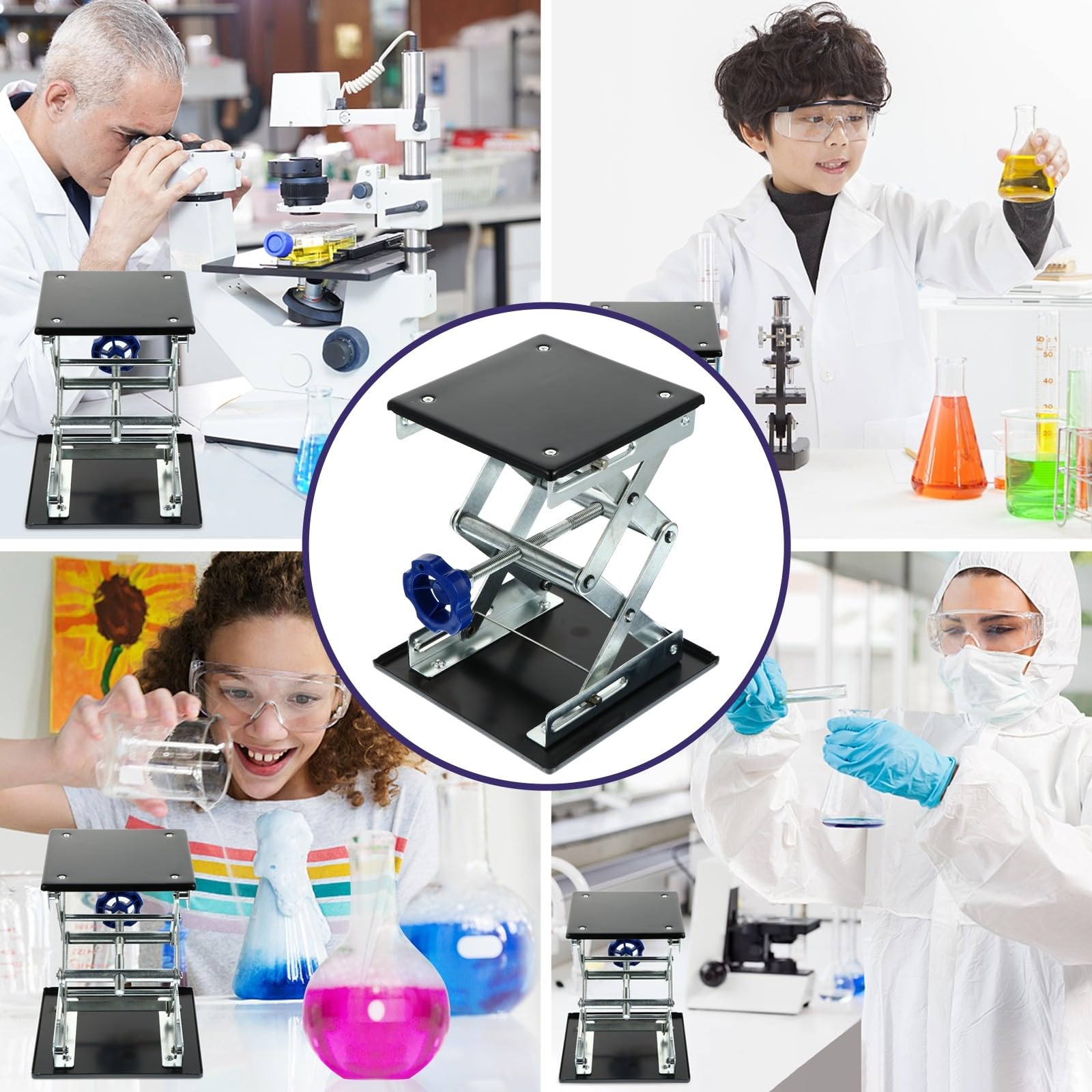 jojofuny Soporte Elevador y Plataforma Estable Estructura Plegable de Laboratorio de Acero Inoxidable Altura Ajustable para Experimentos Químicos y Físicos