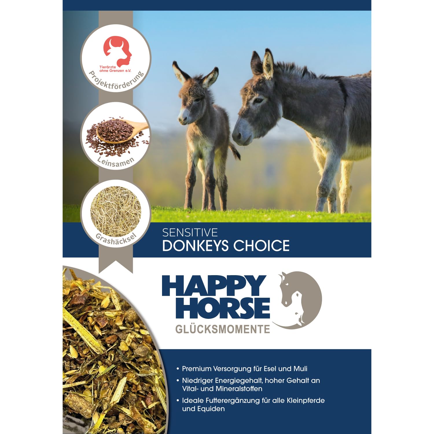 Sensitive Donkey's Choice für Esel, Mulis & Maulesel | 2 x 14 kg | Getreidefrei & melassefrei | Energiearmes Müsli mit Kräutern & hohem Rohfaseranteil | Mineralfutter für leichtfuttrige Equiden