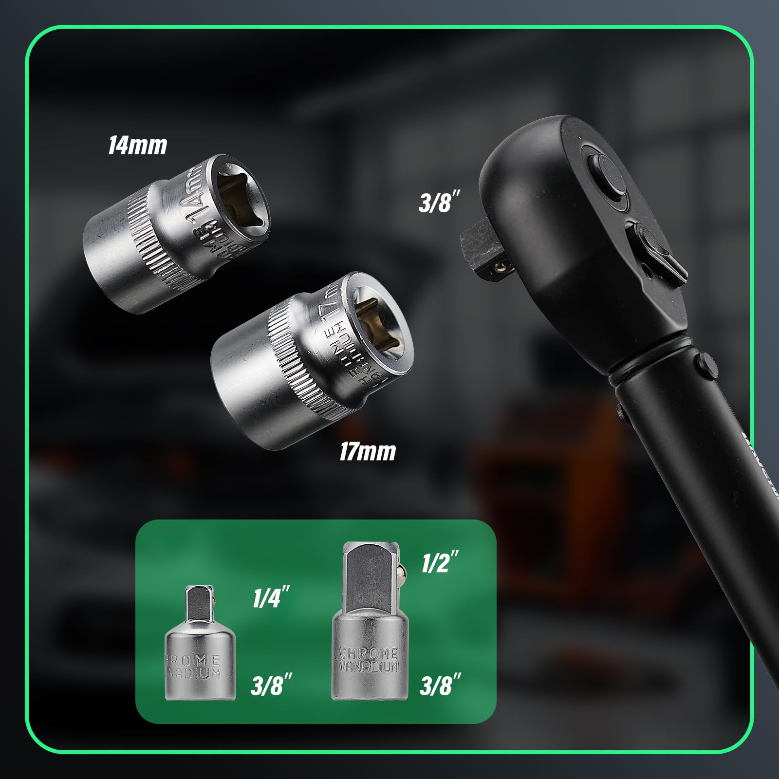 9-teiliges Zündkerzen Set, 3/8 Zoll 60 N.M Drehmomentschlüssel mit universeller Zündkerzenbuchse, 1/2, 1/4 Adapter und Verlängerungsstange
