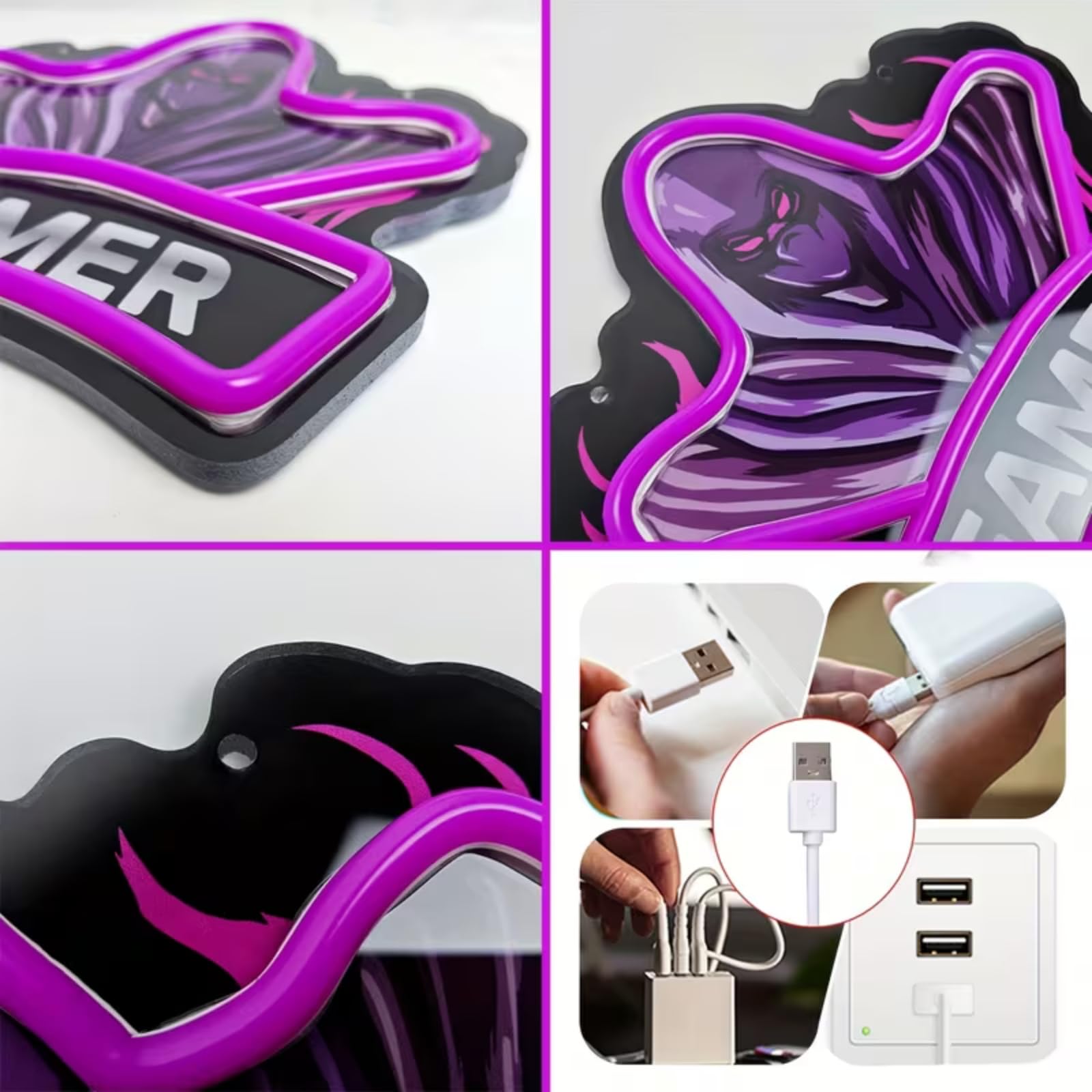 Gamer UV impression LED néon signe acrylique éclairer Art décor mural pour homme grotte garage bar magasins chambre chambre fête maison vacances alimentation USB
