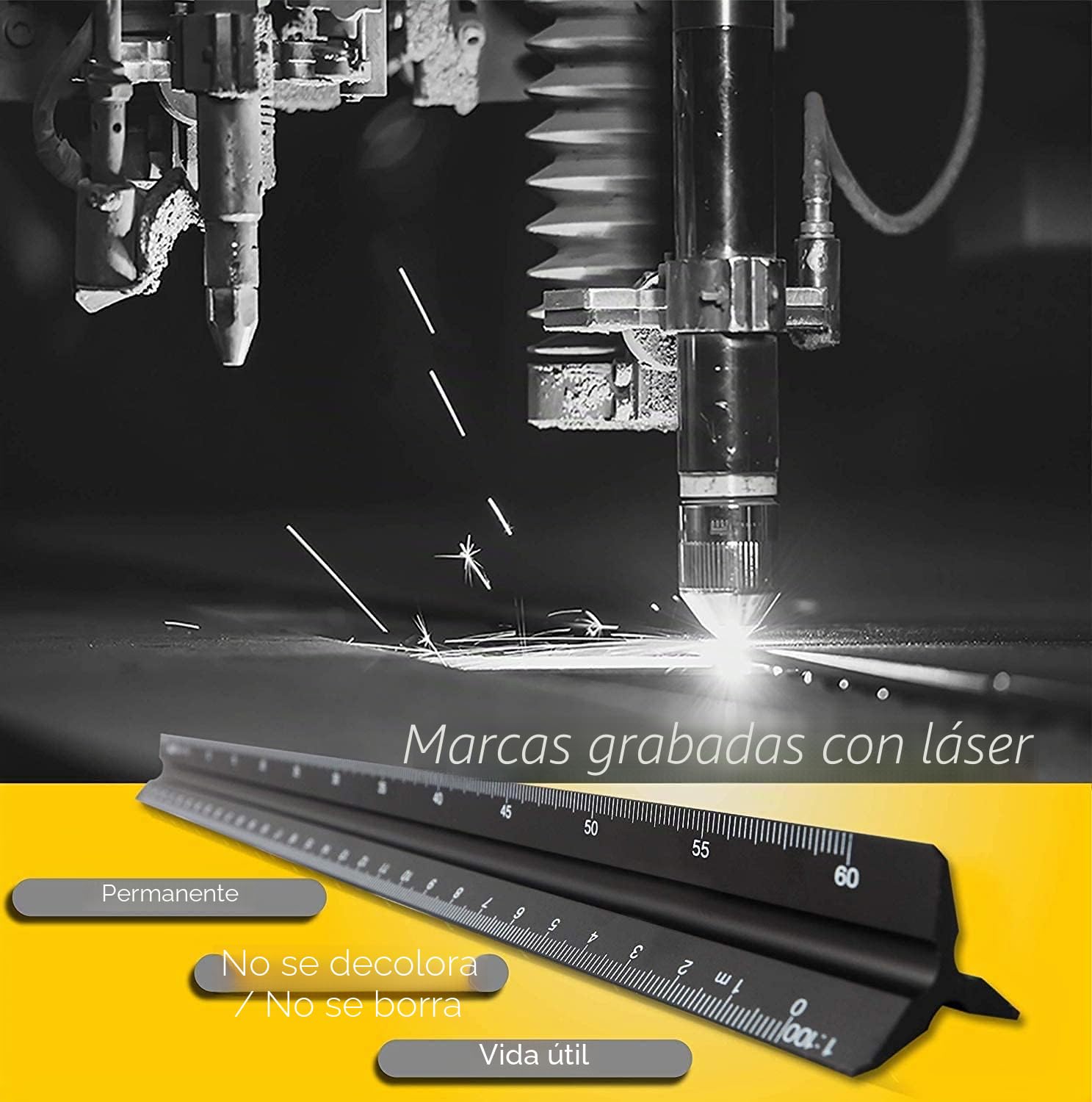 30 cm escalímetro de precisión, aluminio para arquitectos e ingenieros, triangular - 1:20, 1:25, 1:50, 1:75, 1:100, 1:125