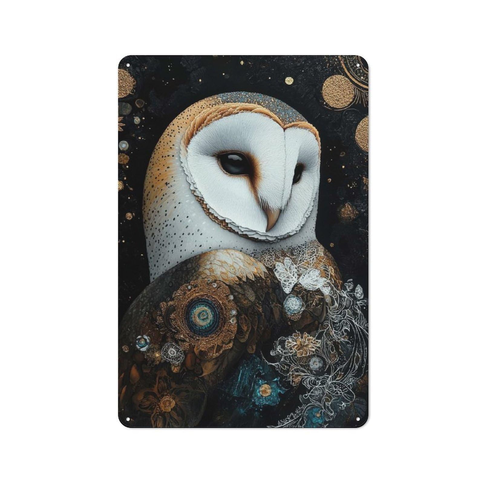 Retro Retro Metal Sign 30x20cm Featuring Ornate Barn Owl Portrait, Garage Wall Decor for Garage, Hobby Room, Office Or Man Cave