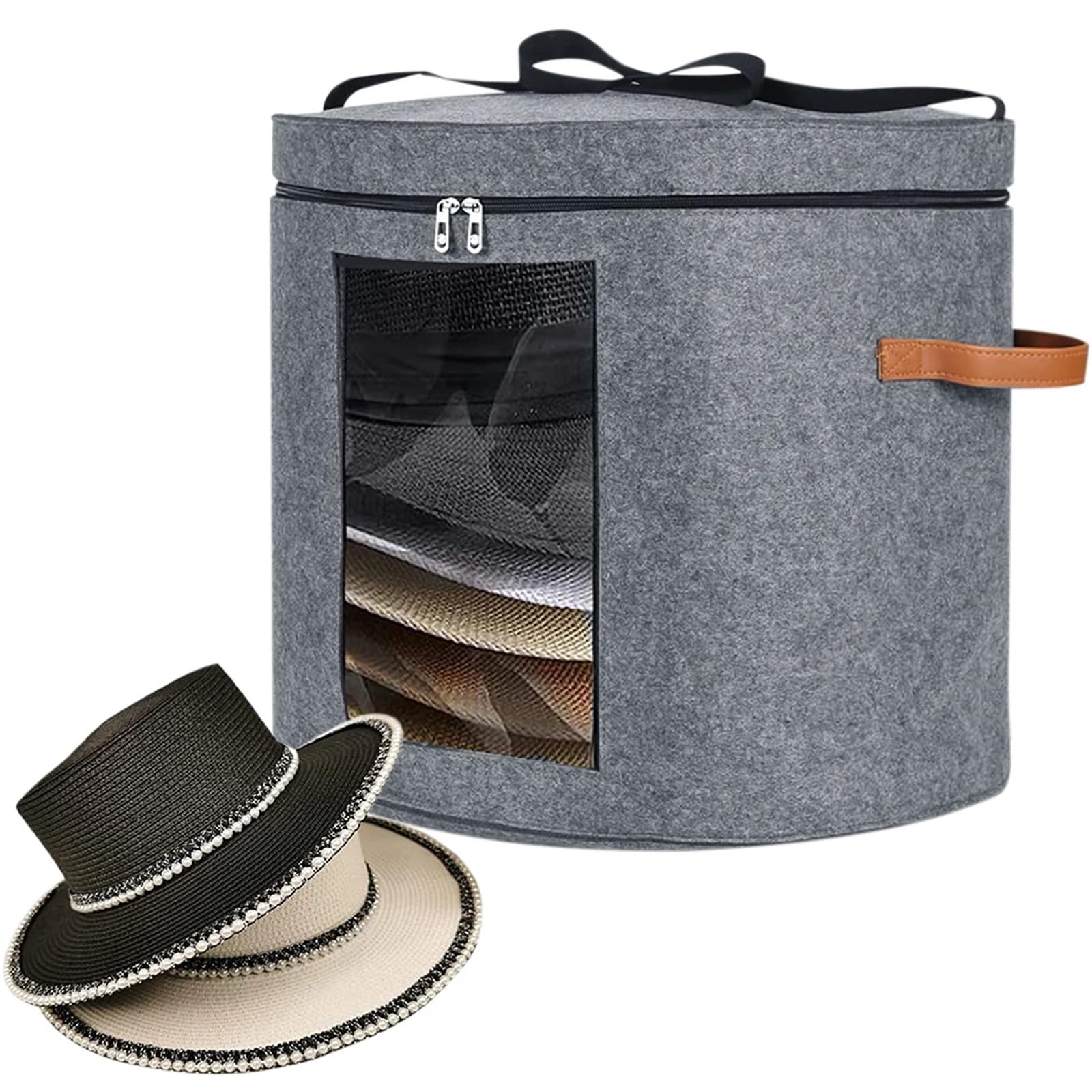 SNRTKA Hat Storage Box Hat Storage Box Large Capacity Portable Travel Felt Clothes Organizers with Zippered Lid and Adjustable Shoulder Strap for Hat