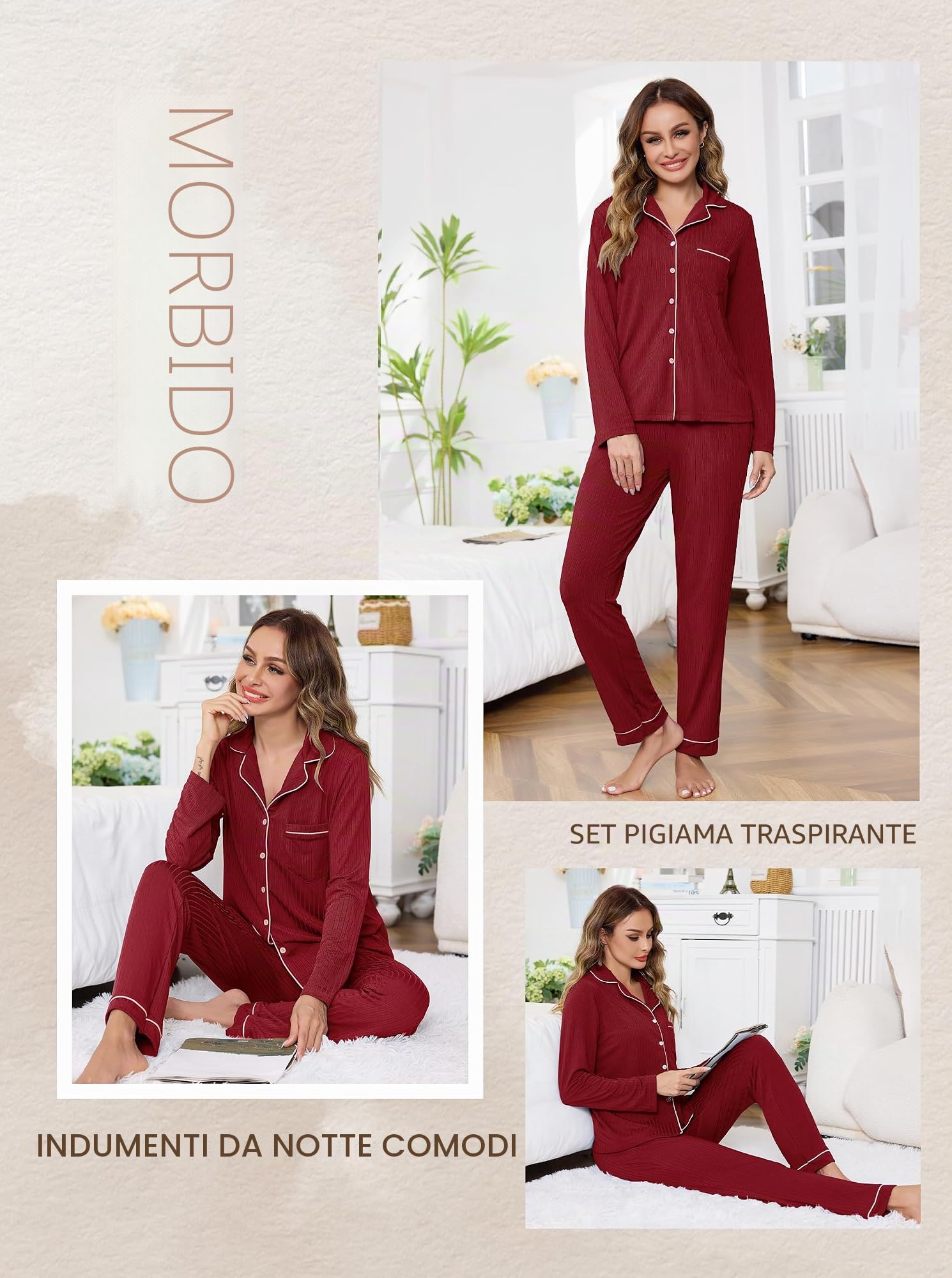 Wikoan Pigiama da Donna Set Pigiama Invernale Pigiama a Righe Maniche Lunghe e Pantaloni Lunghi S-XXL