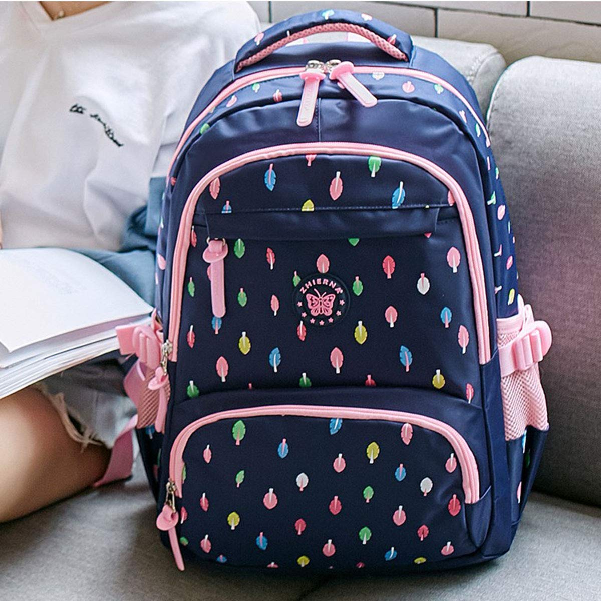 IvyH Zaino per ragazze,Sacchetti di scuola per ragazze Zaino Casual Daypack Zaino per laptop leggero Borsa da viaggio Foglia colorata Pattern