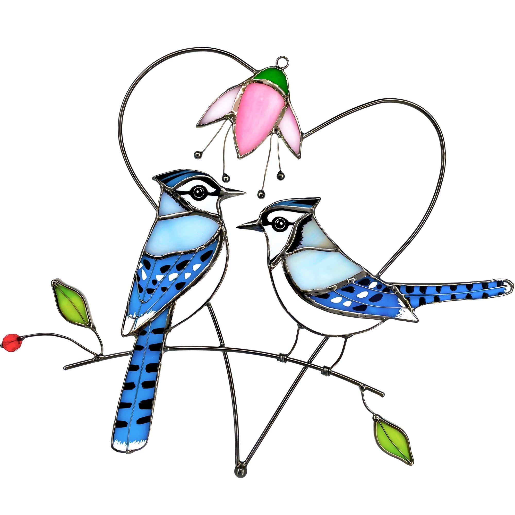 Blue Jay (1 Pair) Stained Glass Birds Suncatcher for Mom, Grandma, Women - Real Glass Window Hanging Ornament - Handmade Bird Lover Home Decor (Gifts Ready Packaging)-image-31