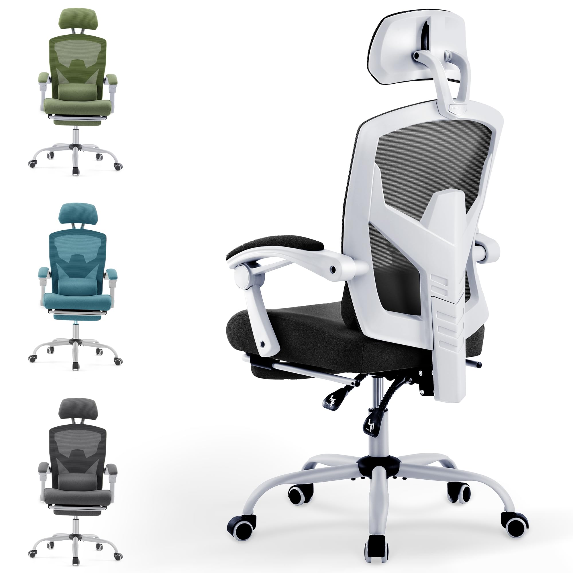 DUMOS Ergonomic Office Chair - A Desk Chair with Comfort Armrests, Equipped with Comfortable Lumbar Support and Footrest, Office Chair Suitable for Home