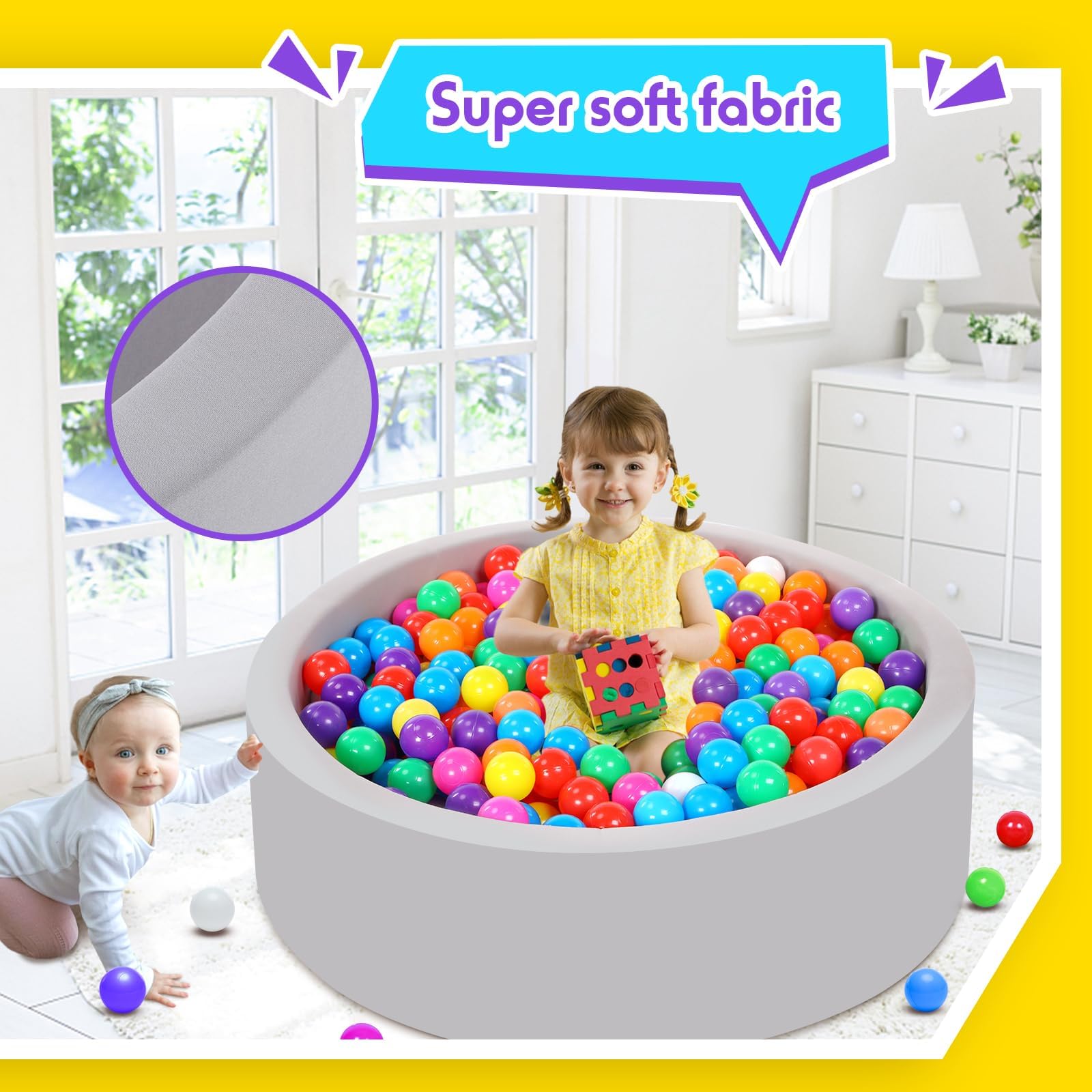 Piscina di palline per bambini con 200 tricolori, per di per con palline di plastica incluse di rotonda morbida pieghevole grande per In