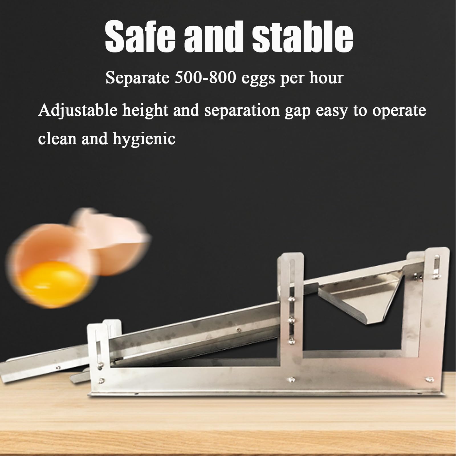Edelstahl Eigelb-Trennmaschine, 500-800 Eier/h, 3s schnelle Trennung, einstellbare Höhe für Zuhause, Küche und Bäckerei, 2 mm Materialstärke
