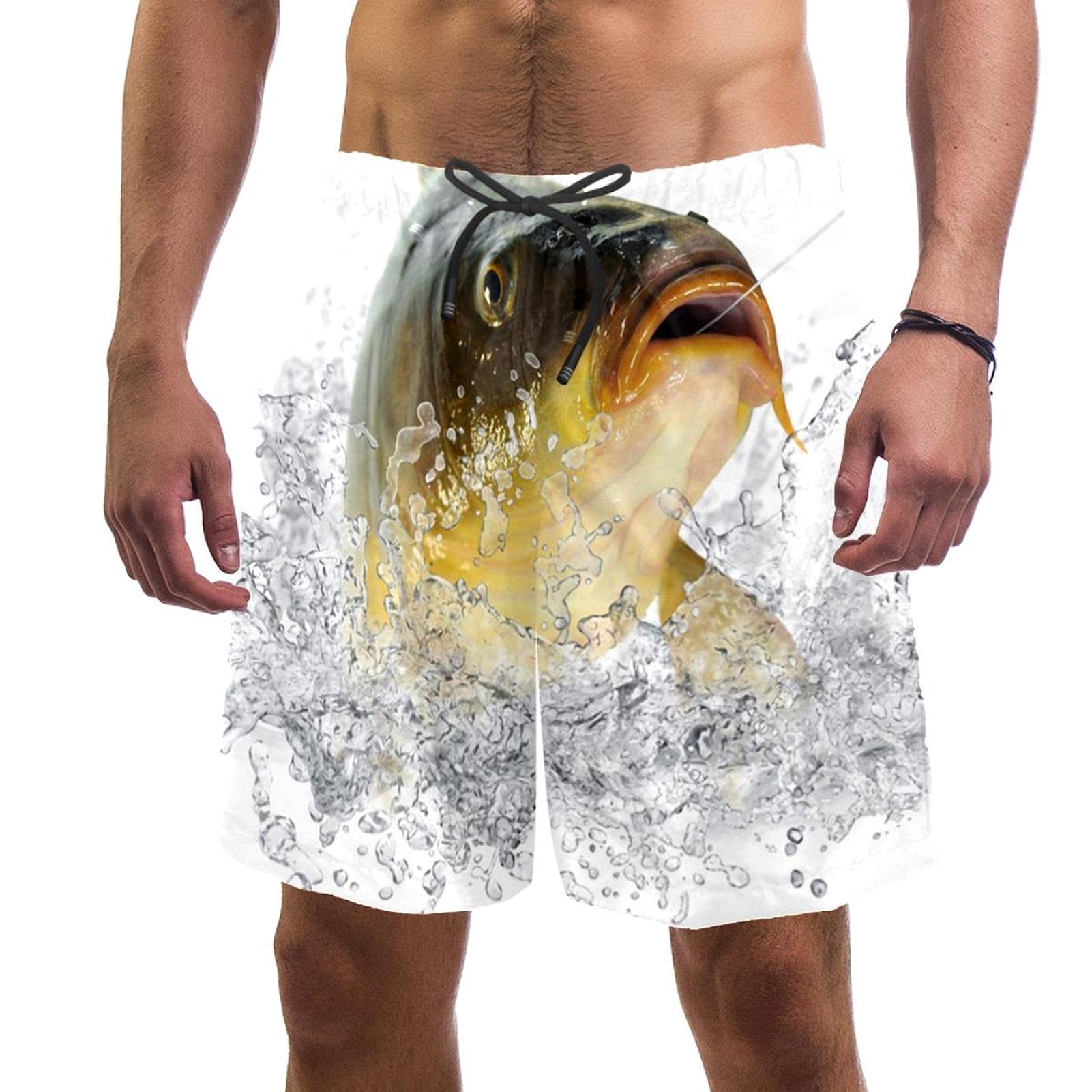 Short de bain pour homme multicolore et extensible Hooked Fish doublé maille