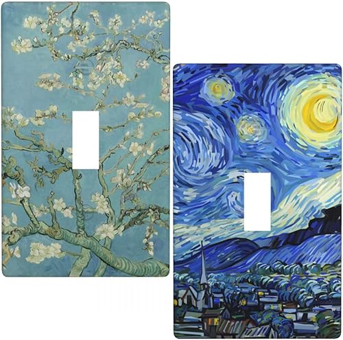 Van Gogh Blossoming Almond Tree/The Starry Night - Cubierta decorativa para interruptor de luz de palanca individual, placa de pared de 1 cuadrilla,