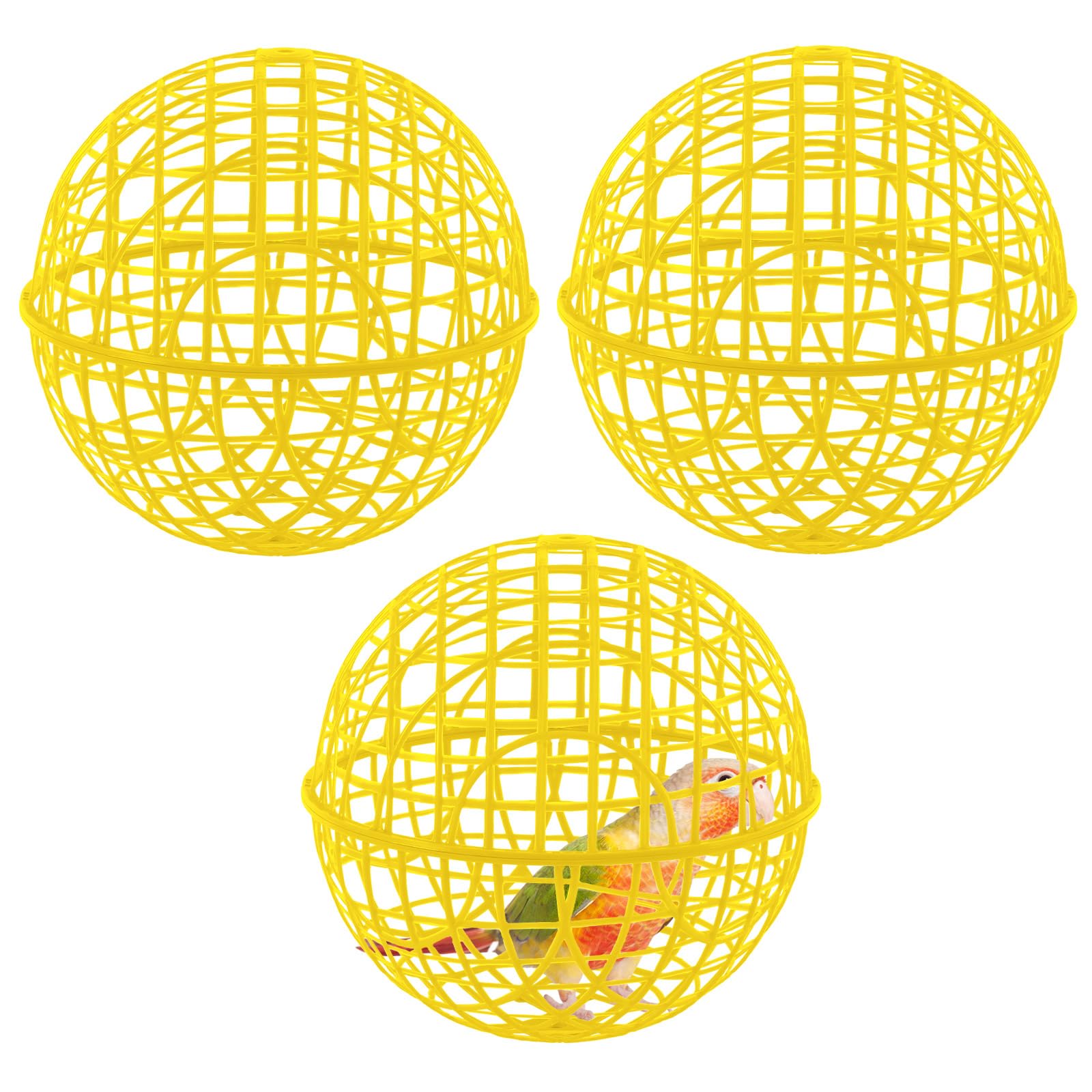 3 Pcs 11.8 Inch Yellow 2026 Chicken Ball Cage, Plastic Rolling Orb Movable for Chickens Rabbits Birds Pigeons, Outdoor Farm Range Portable Round Coop Hutch Safety Globe Prevents Dog Bites