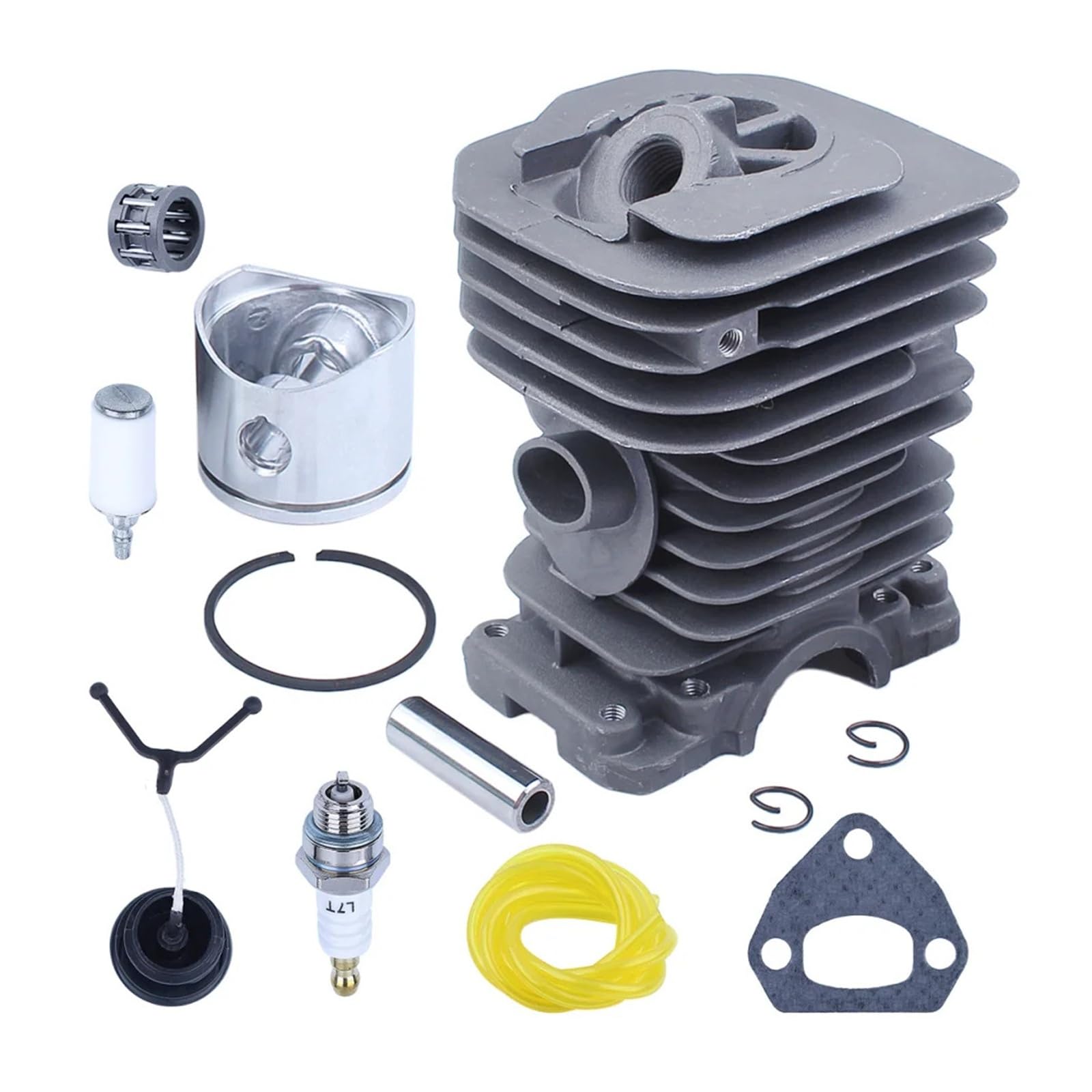Compatible con motosierra Husqvarna 136, 137, 141 y 142. Repuesto 530069941. Tapa de combustible, filtro, línea, cojinete de agujas, kit de pistón de cilindro de 40 mm.