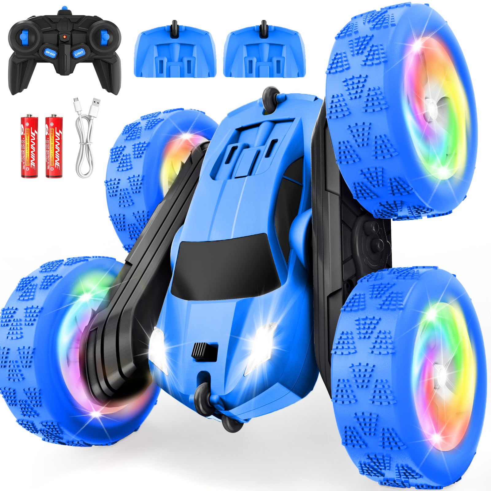 Remote Control Car Outdoor Toys RC Cars for Kids Ages 6-12 4WD Double Sided Stunt Vehicle with Upgraded