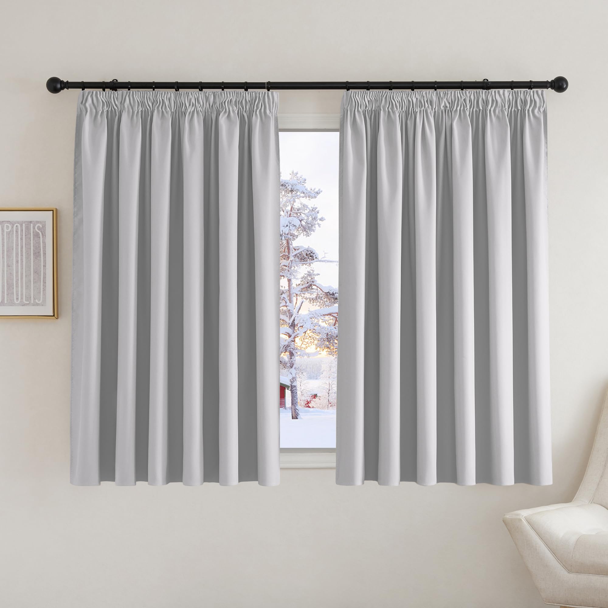PONY DANCE Silver Blackout Eyelet Curtains 90x54 Inch Extra Wide Curtains for Bedroom Living Room