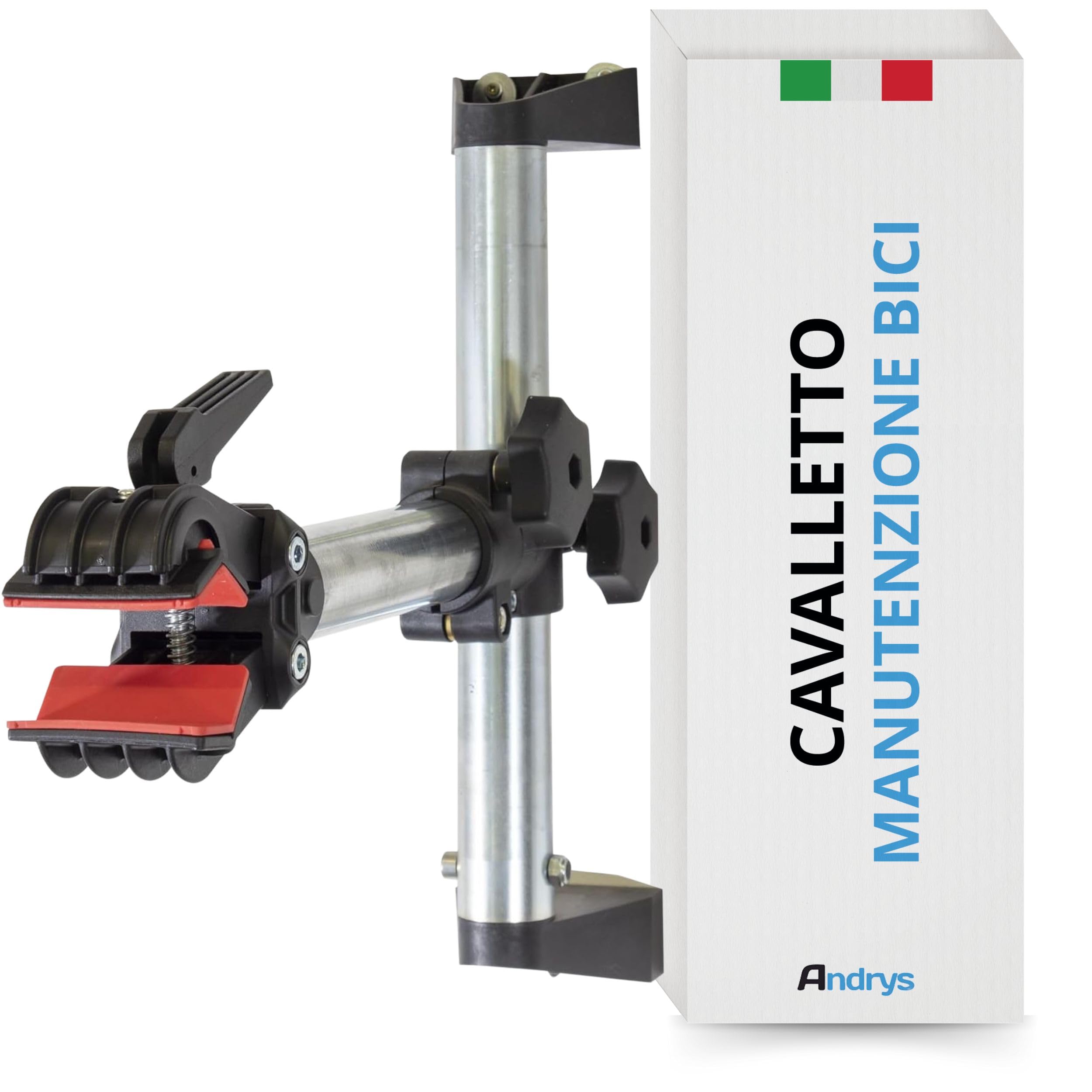 Andrys Cavalletto Manutenzione Bici da Parete - Supporto Bici da Muro con Regolazione Verticale e Rotazione a 360 Gradi - Portata Massima 18kg - Alluminio e Plastica Resistente con Viti Incluse