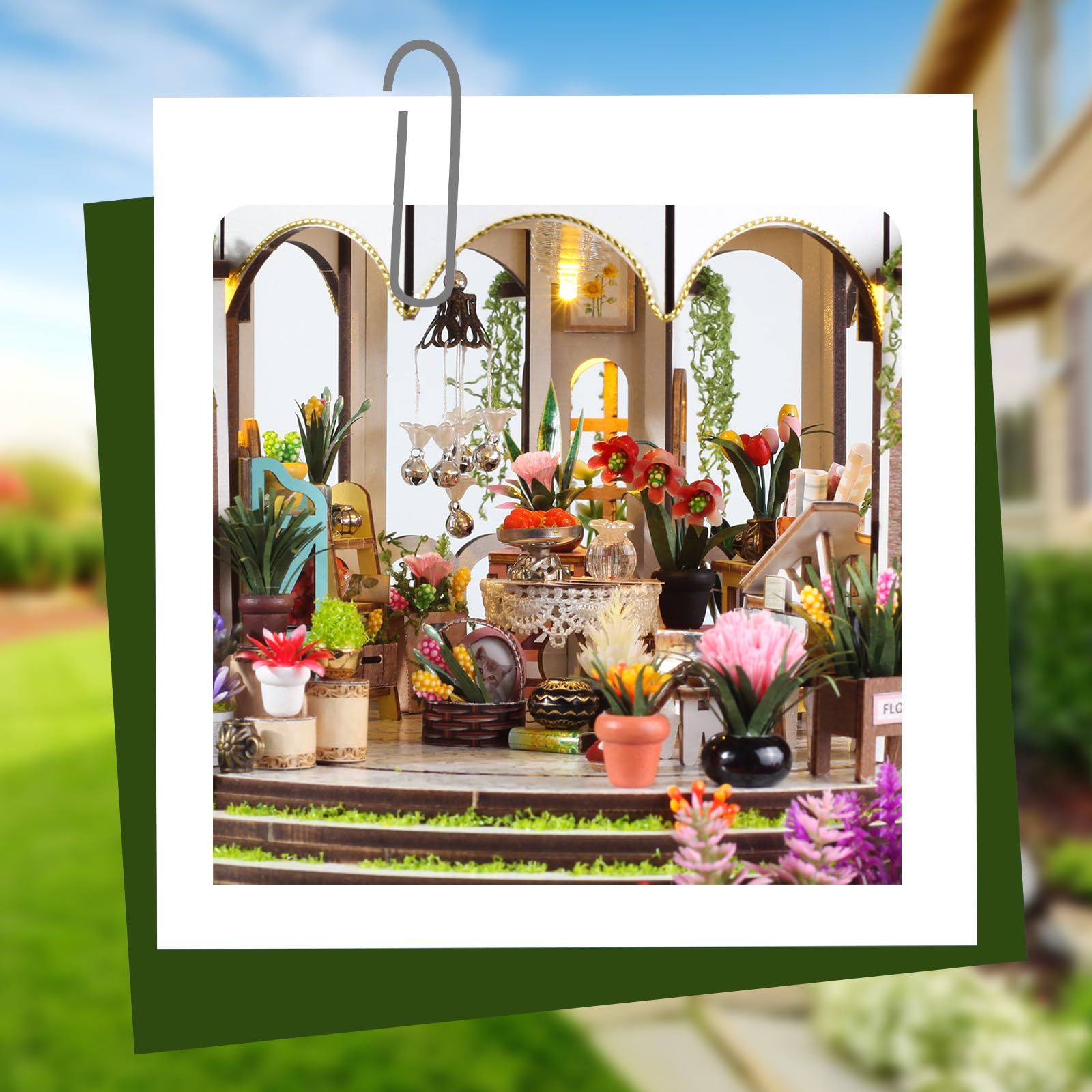 Cuteefun Kit DIY Casa in Miniatura per Adulti da Costruire, Modello di Mini Casa Fai-da-Te con Mobili Copertura e Strumenti, Idea Regali Artigianale Creativi per Il Regalo di Natale(Giardino Cielo)