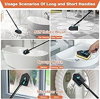 Vista 4 de Cepillo de limpieza de mango largo para ducha, cepillos de limpieza 3 en 1 con 3 cabezales de limpieza diferentes para limpieza de ducha, baño, Negro
