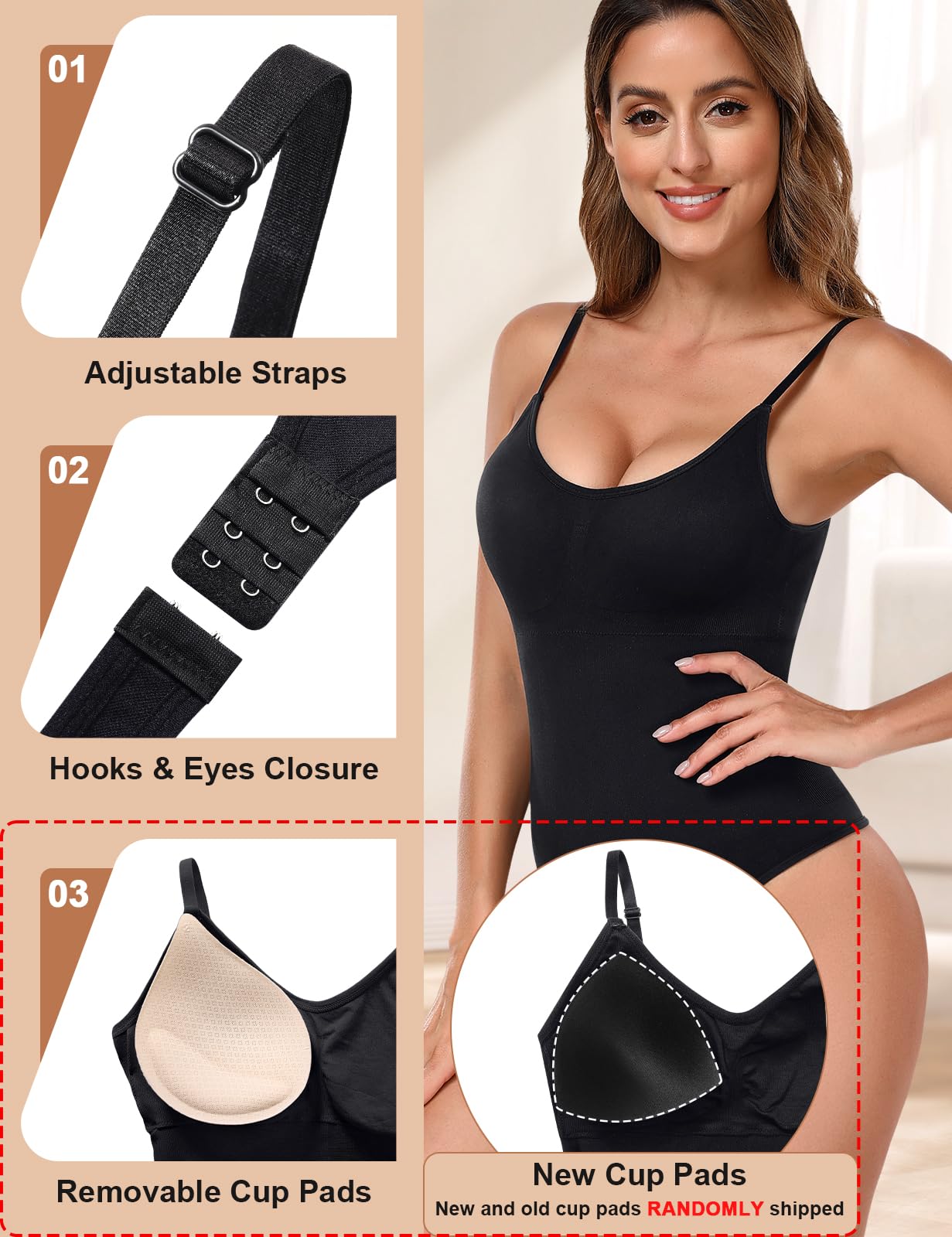 Tuopuda Body Contenitivo Modellante Donna Body Shaper Perizoma Bodysuit Guaina Contenitiva Shapewear Intimo Snellente Pancia Piatta Dimagrante Shaping con Reggiseno Spallino Regolabile