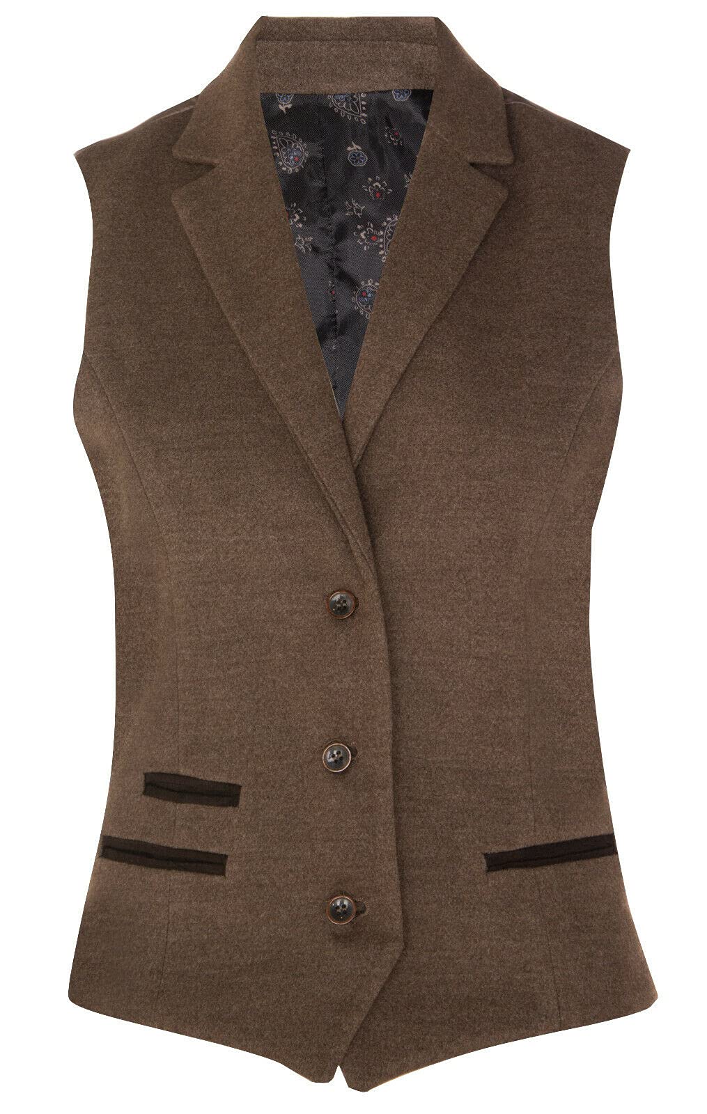 Infinity Leather Women's Light Brown Tweed 1920S Herringbone Waistcoat In Size 18