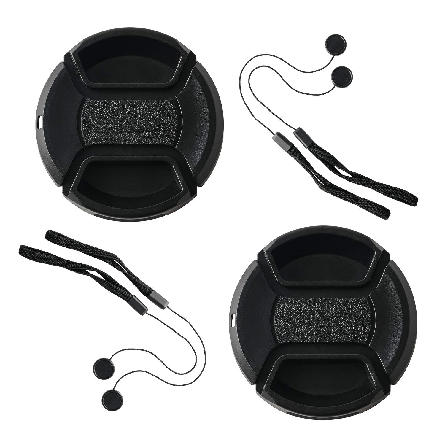 2 Pack 55mm Snap-On Center-Pinch Lens Cap, Extra Strong Springs, Camera Lens Cover, Made from 100% Recycled Plastic - Compatible with Nikon, Canon, Sony & Other DSLR Cameras