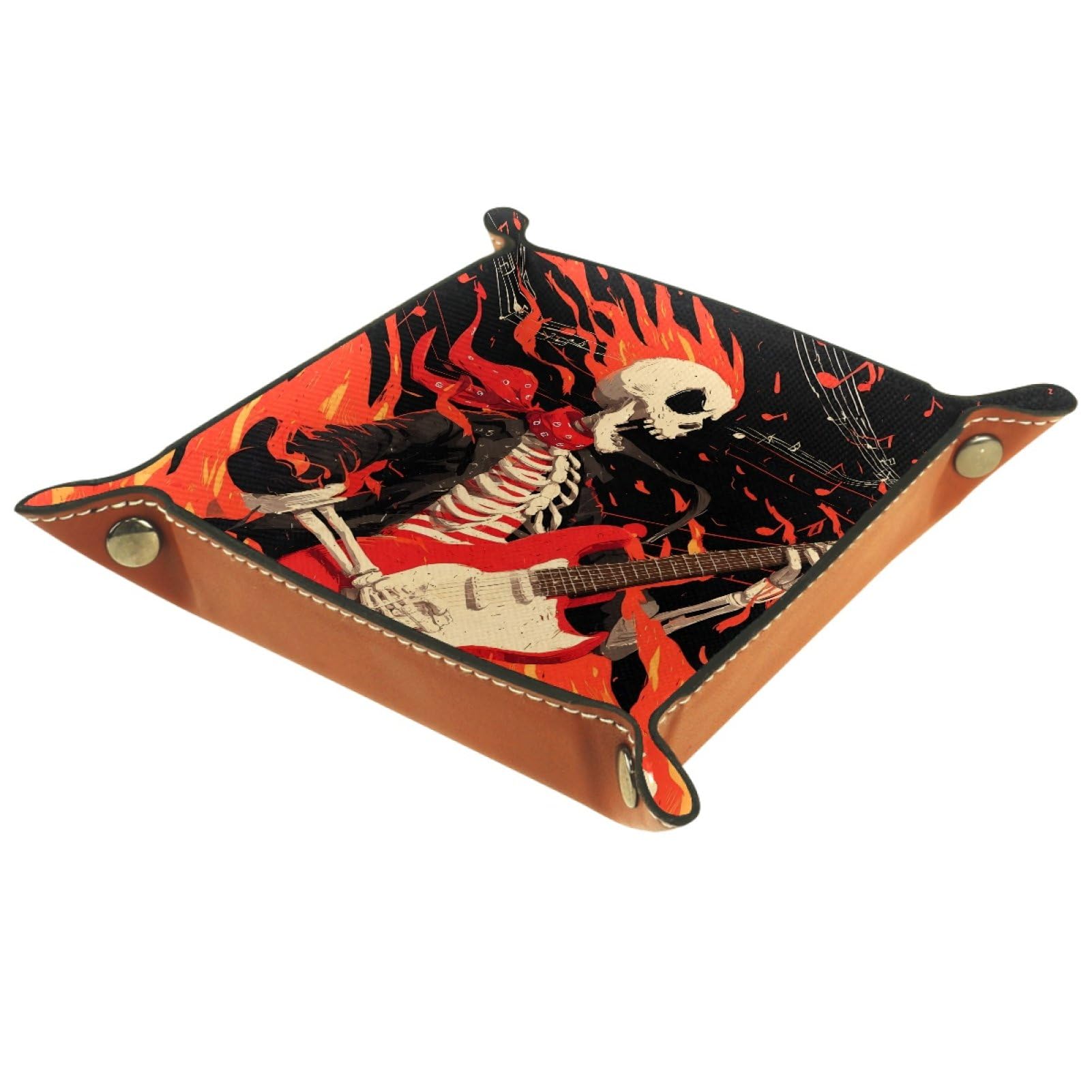 VAPOKF Flaming Skeleton Dice Tray, Folding Microfiber Leather Dice Holder for Dungeons and Dragons RPG Dice Gaming D&D and Other Table Games