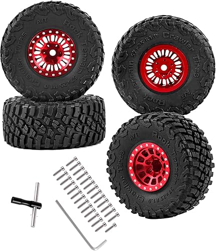 Miniatura 8 de Rcarmumb Neumáticos de camión RC de 1.0 pulgadas para 118 124 RC Crawler Car Trx4m FMS FCX24 Axial SCX24, 4 piezas de aluminio RC Beadlock Wheel