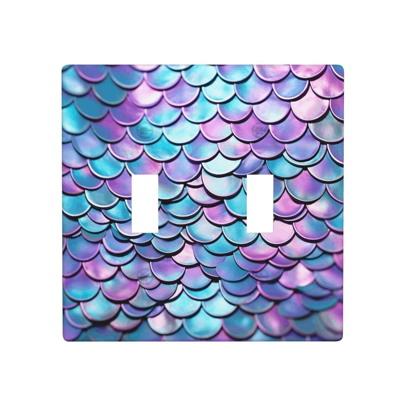 Aceprints Watercolor Mermaid 2 Gang Double Toggle Wall Plates, Unbreakable Decorative Duplex Light Switch Plate Covers Electrical Switchplate Cover Faceplate For Bathroom Kitchen Decor