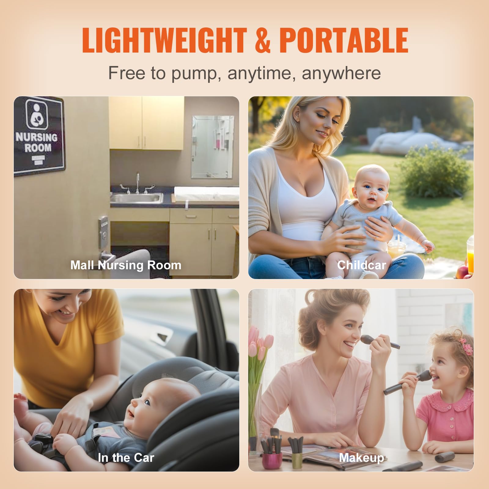 VEVOR Tiralatte Elettrico Doppio Portatile 4 Modalità 16 Livelli Aspirazione 300 mmHg con Flange Seno 24/28 mm Rivestimenti per Flangia 18/21 mm Schermo LED per Viaggio A Casa Allattamento al Seno