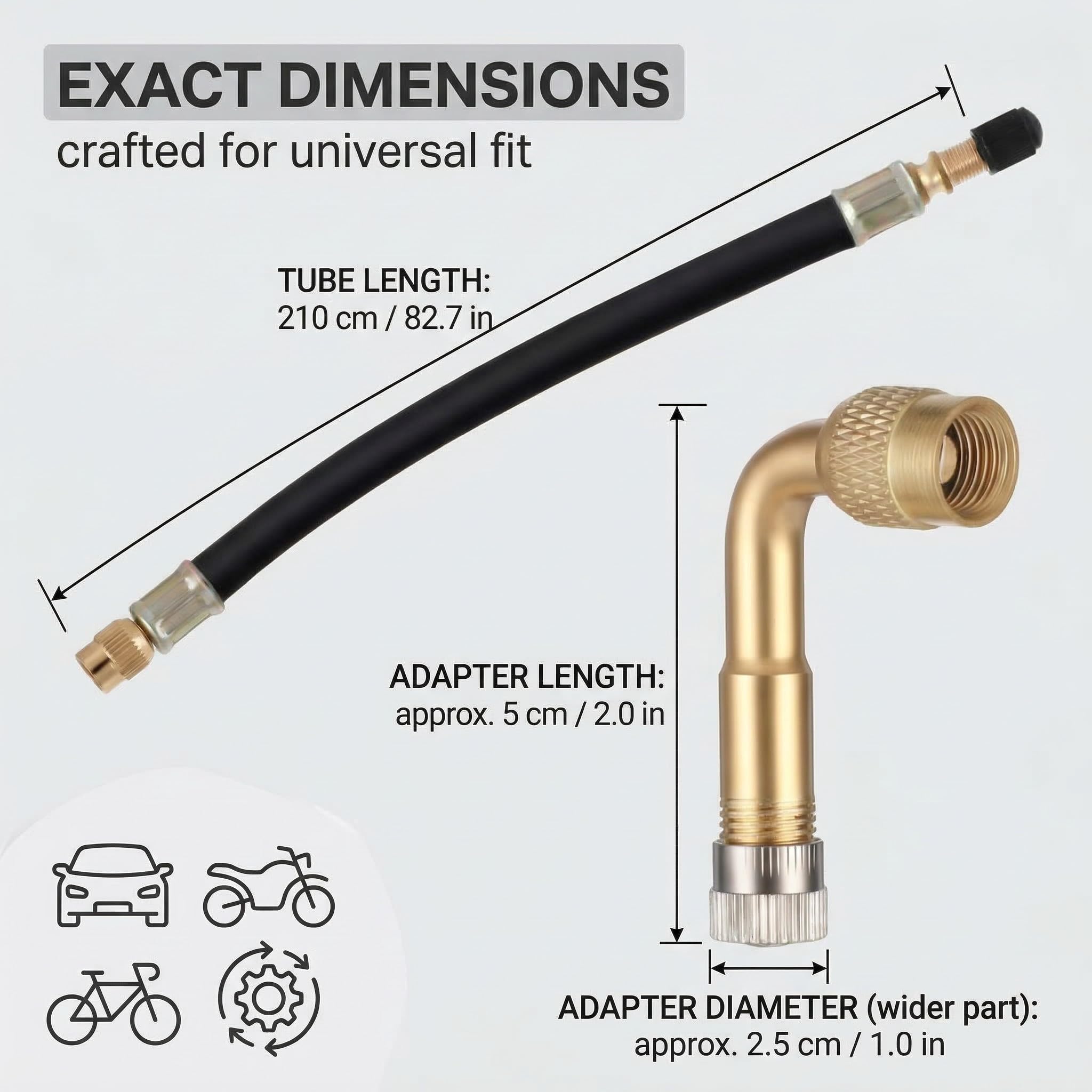 Estensione Della Valvola Del Pneumatico, 1 Adattatore Flessibile 210mm Con Testa 90°, Per Stelo Valvola Auto (Nero E Oro)