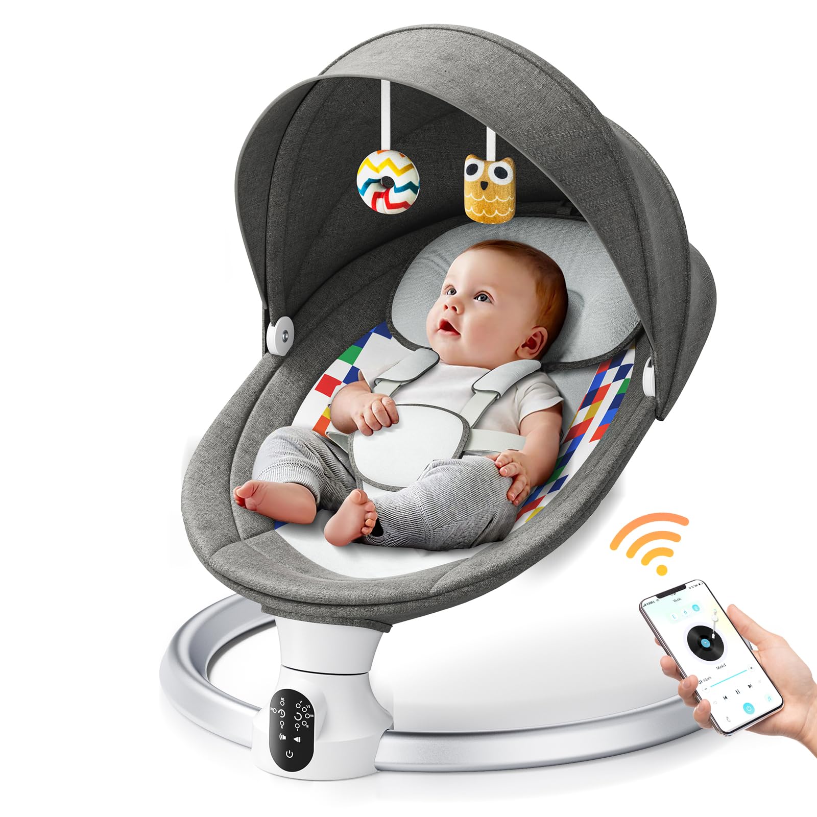 Sdraietta Neonati, Dondola Passeggino Elettrico con Telecomando e Wireless,con 10 musica,pieghevole, con telecomando e Blueteeth,con imbracatura di sicurezza a 5 punti