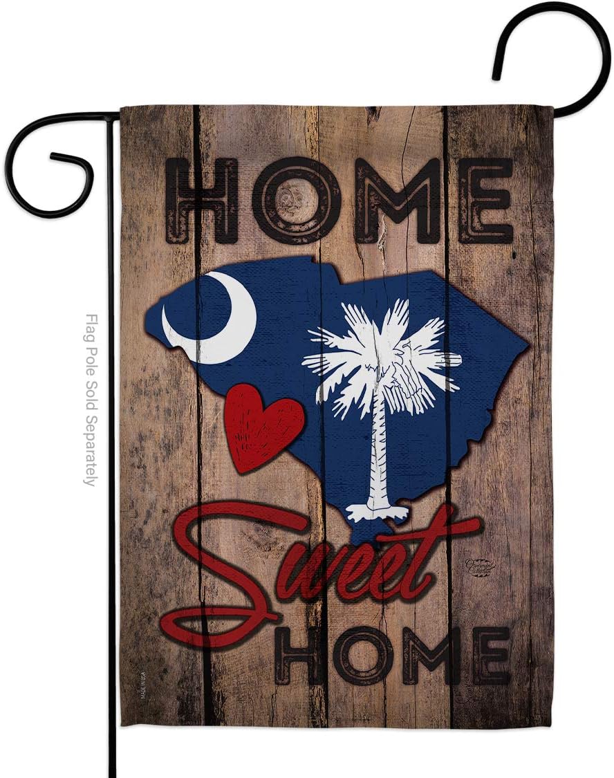 State South Carolina Home Sweet Burlap Garden Flag Set with Stand Americana States USA American Territories Republic Country Particular Area Small Gift Yard House Banner Double-Sided Made In 13 X 18.5