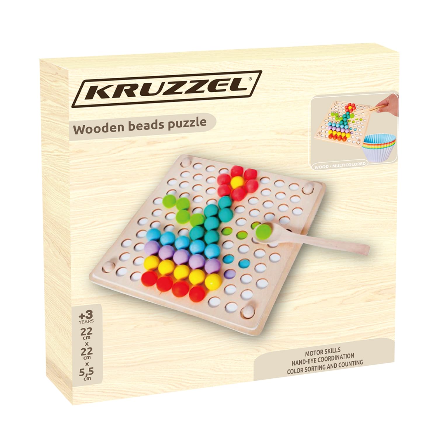 KRUZZEL 22403 Clip Beads Jeu de société en bois Montessori Jouet arc-en-ciel