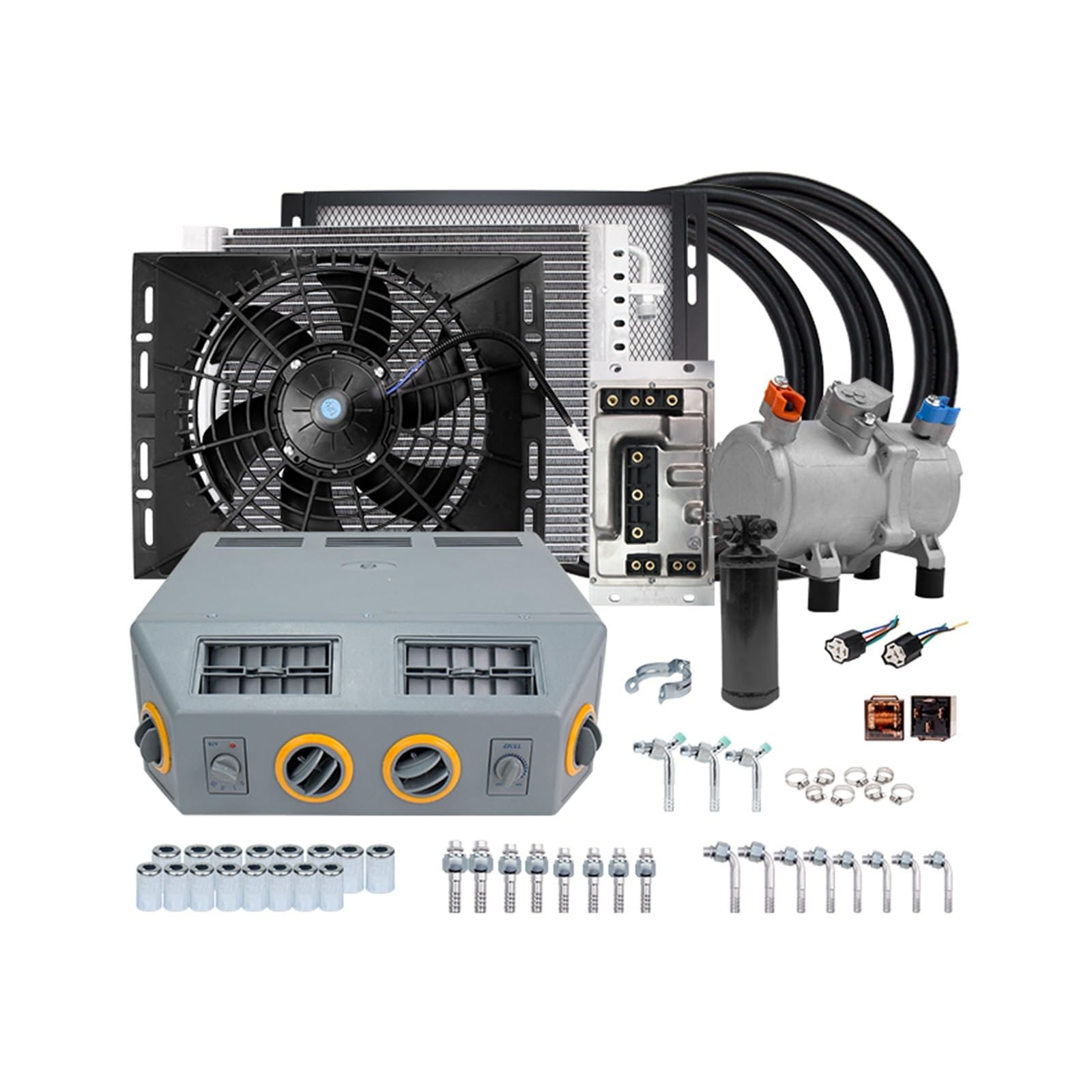 Air Conditioner, Universal Auto Electric Air Conditioning Compressor 12V 24V For Heavy Duty Truck Bus Van RV Motorhome Parking A/C Conditioner(Onecolor)